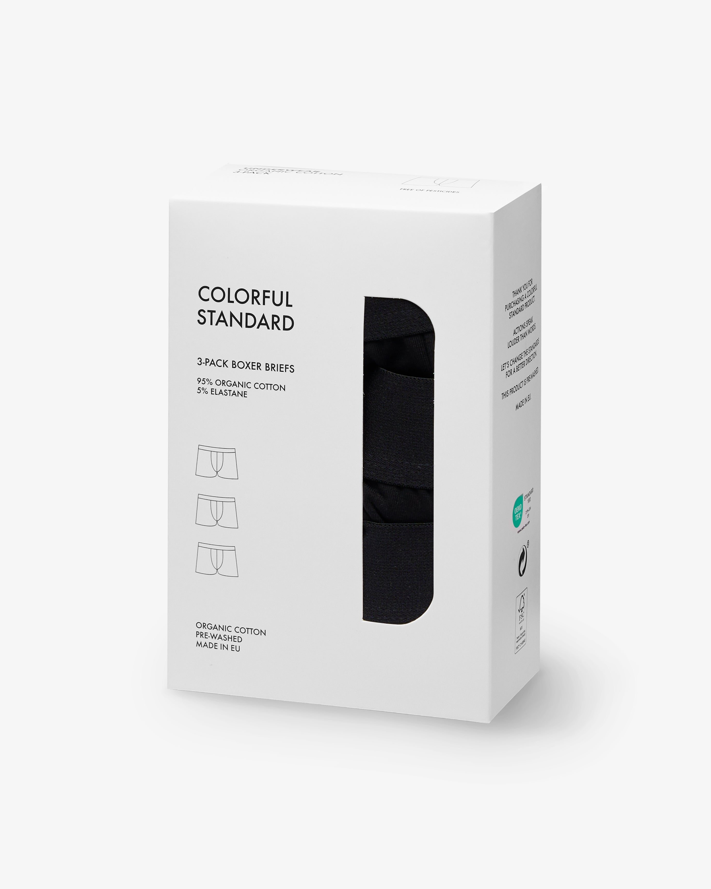 Colorful Standard Organic Boxer Briefs 3-Pack - Deep Black Box