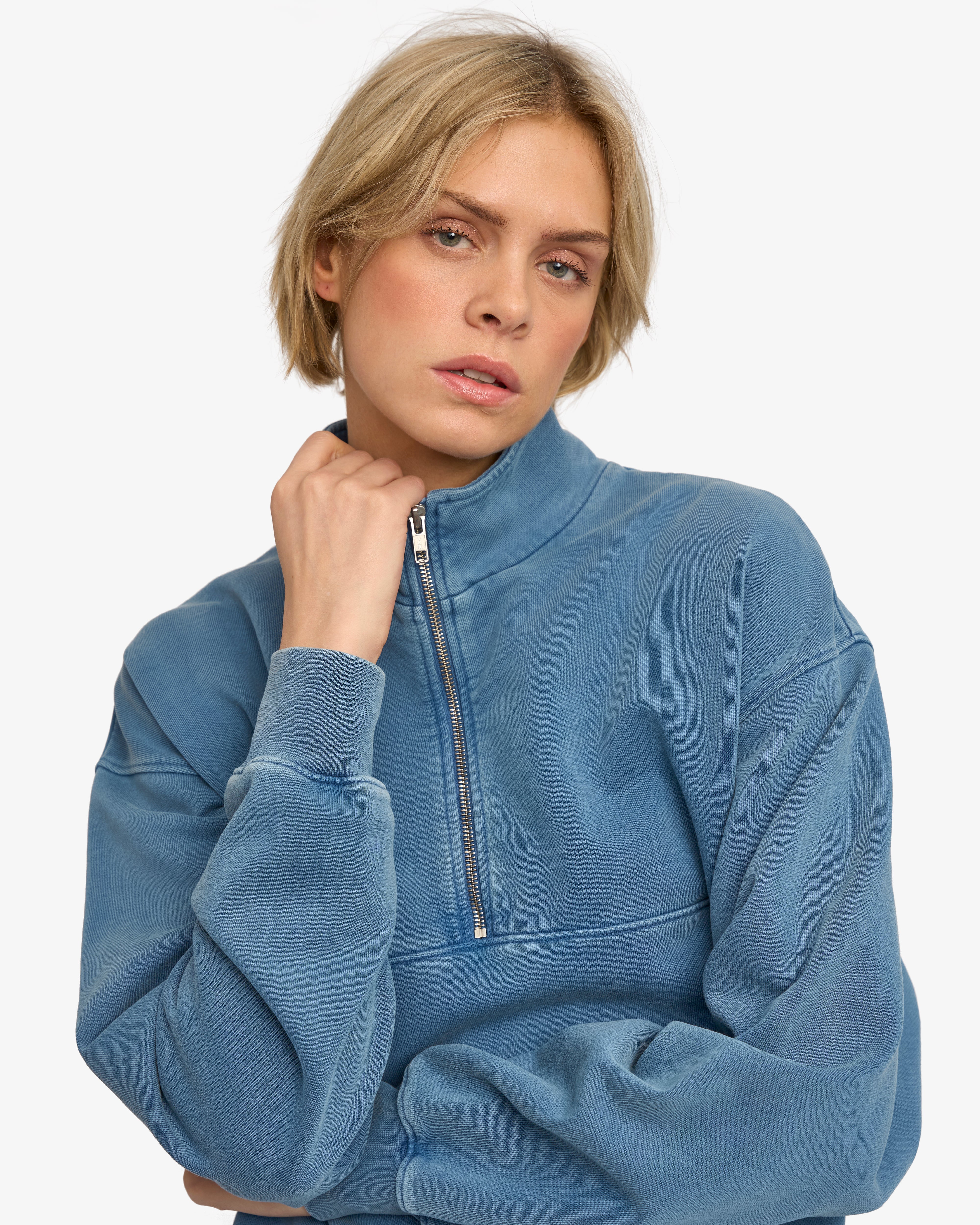Organic Quarter Zip - Faded Indigo