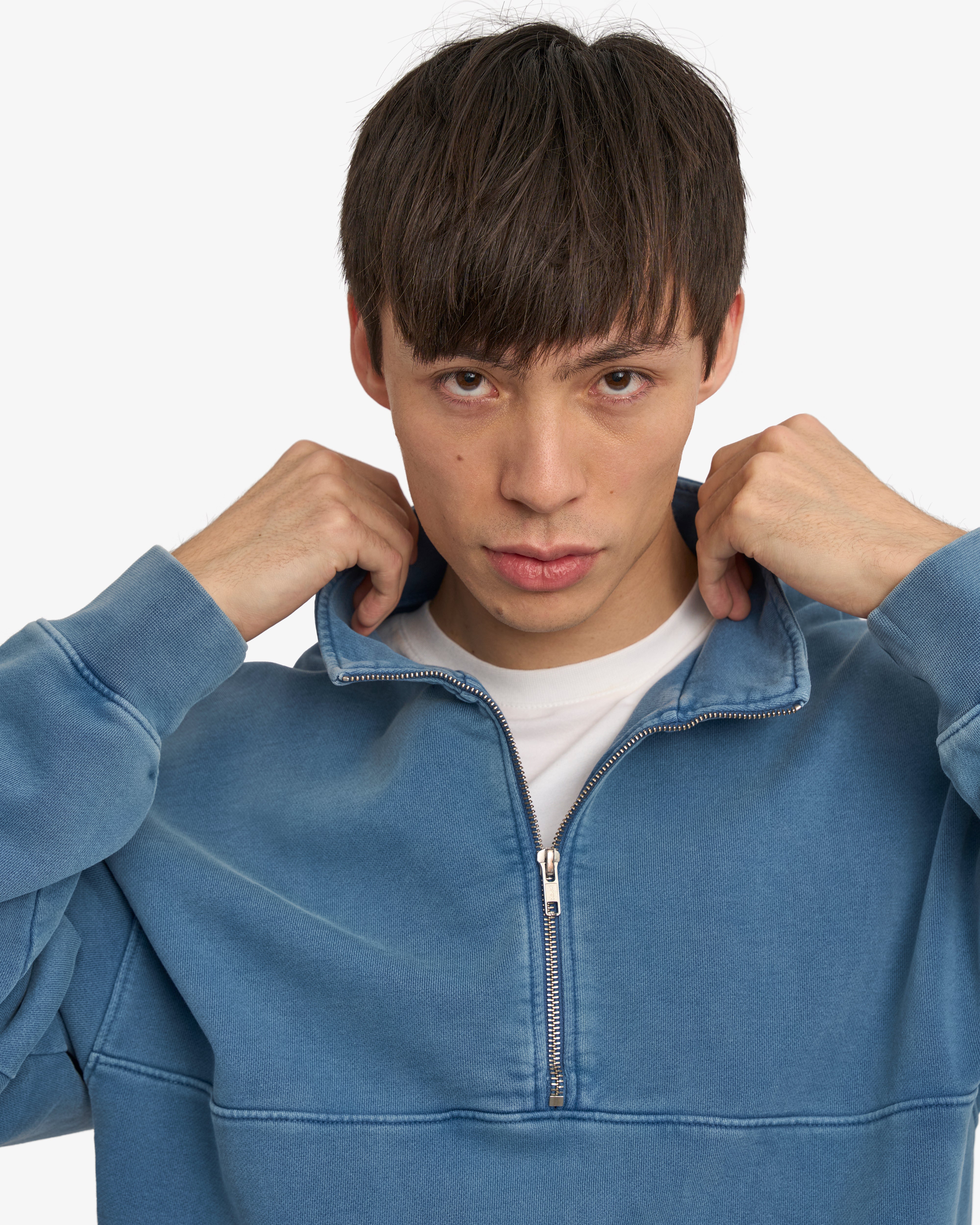 Organic Quarter Zip - Faded Indigo