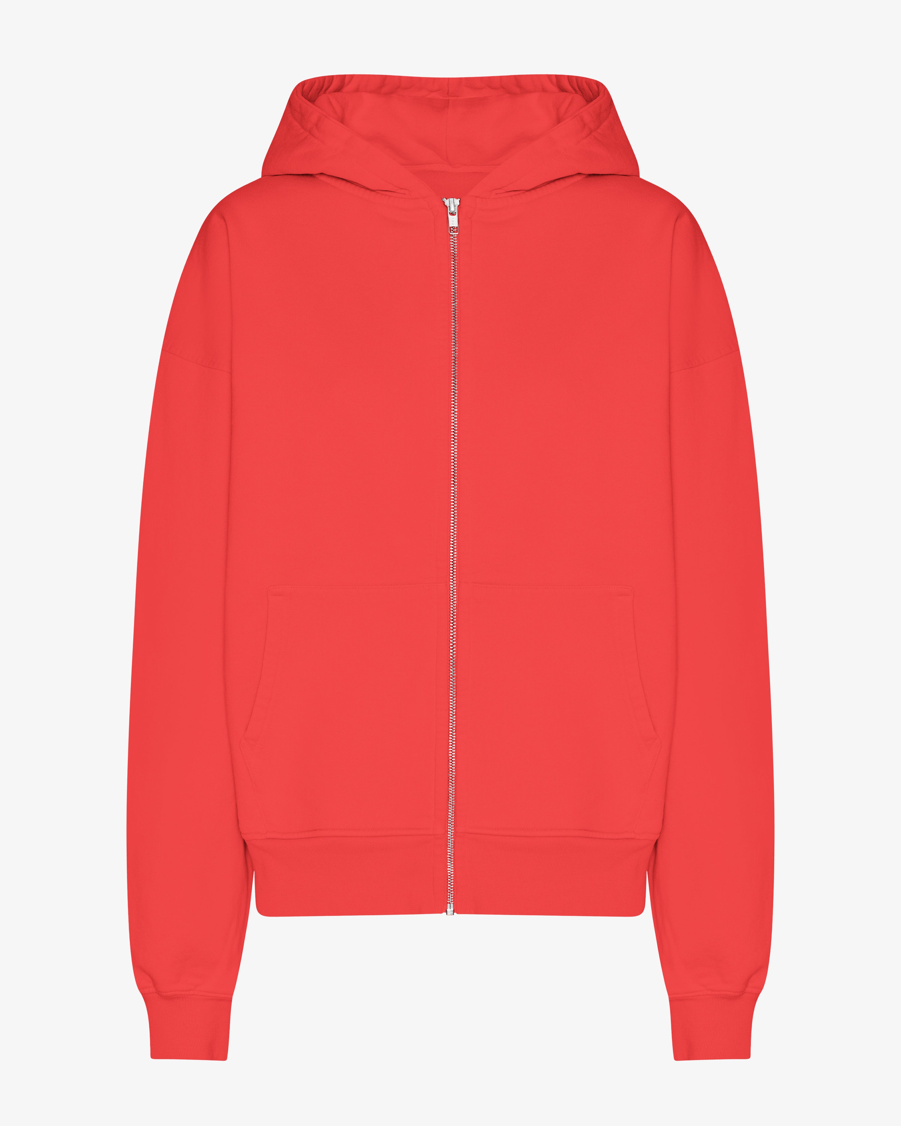 Organic Oversized Zip Hood - Red Tangerine