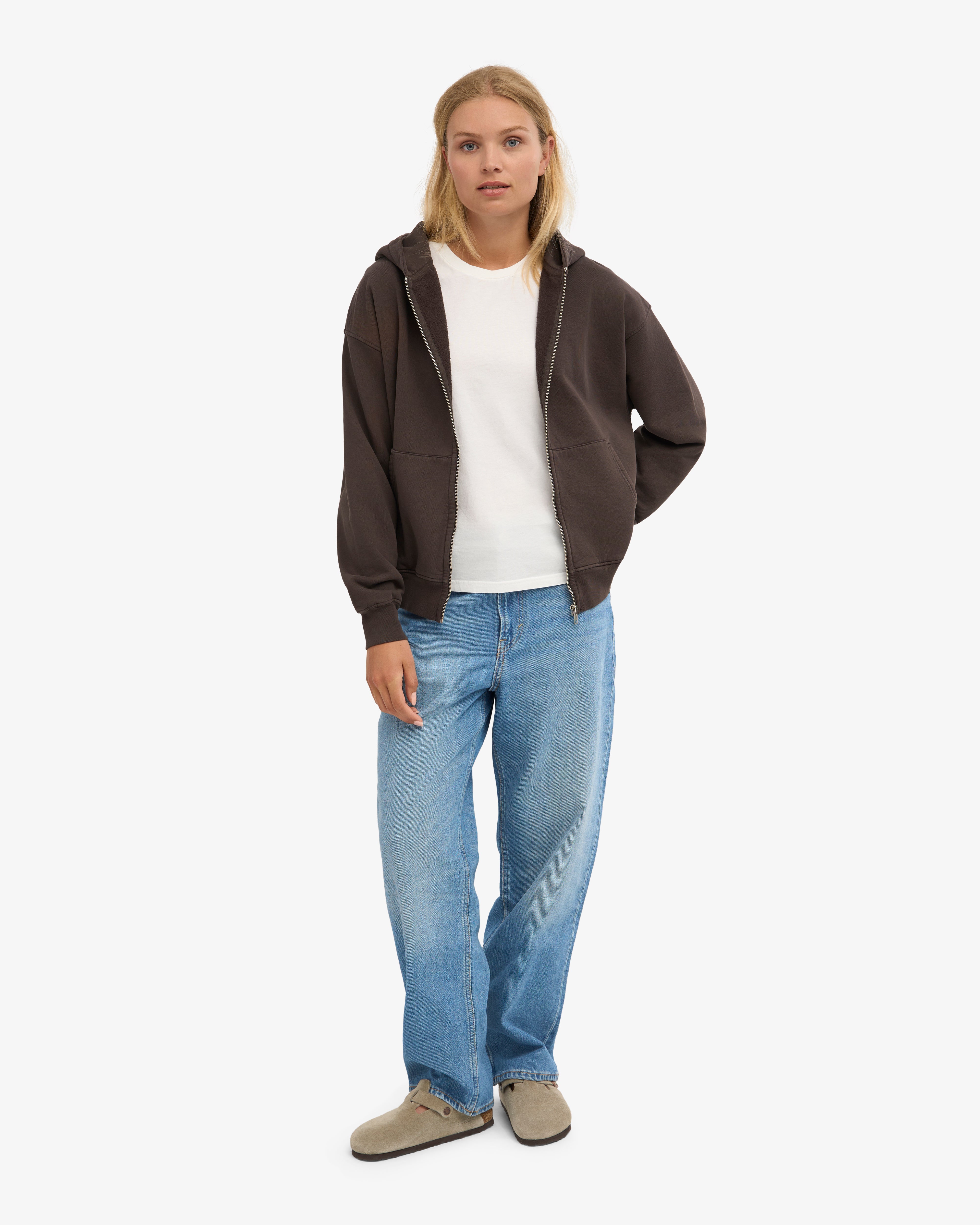 Organic Oversized Zip Hood - Coffee Brown