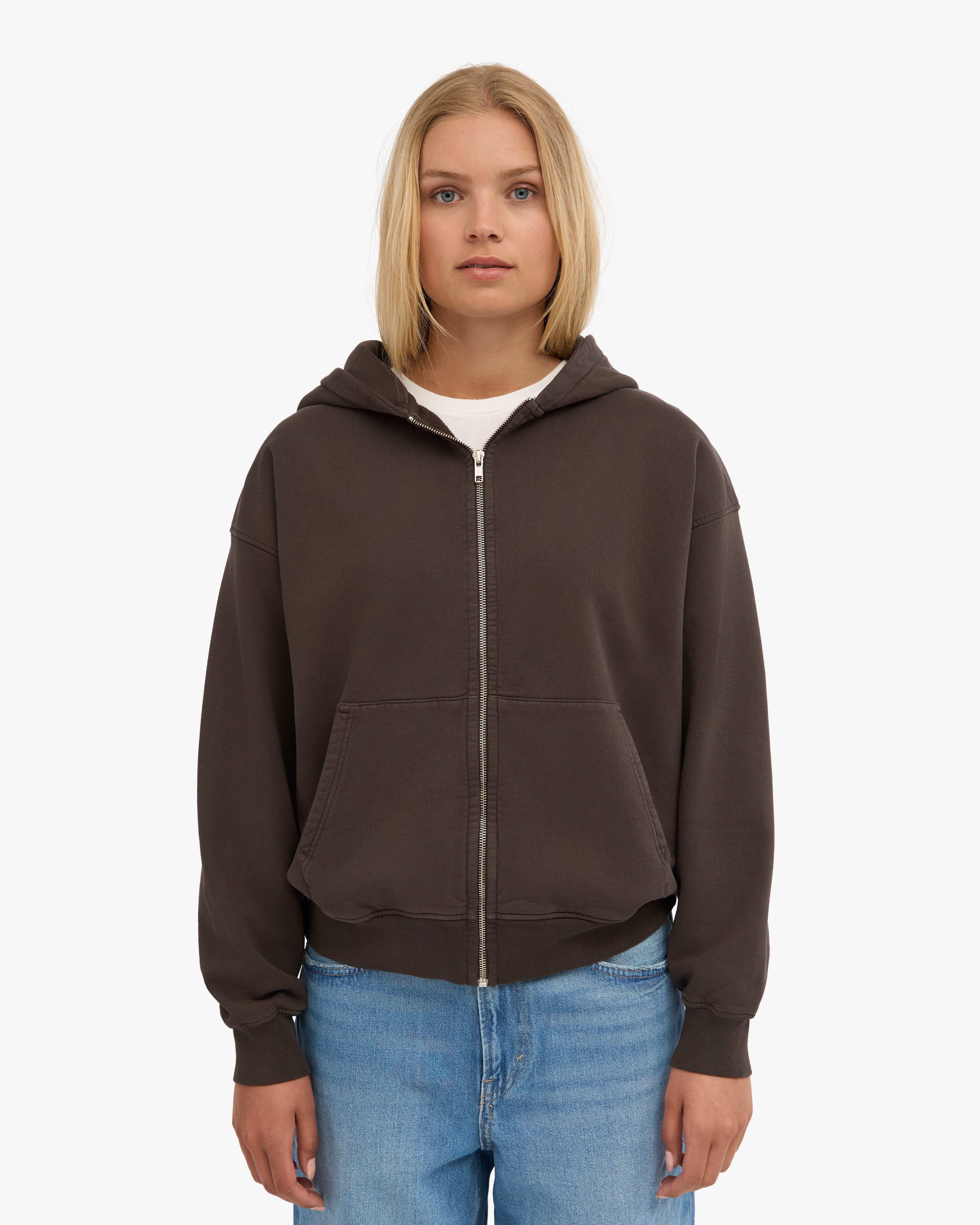 Organic Oversized Zip Hood - Coffee Brown