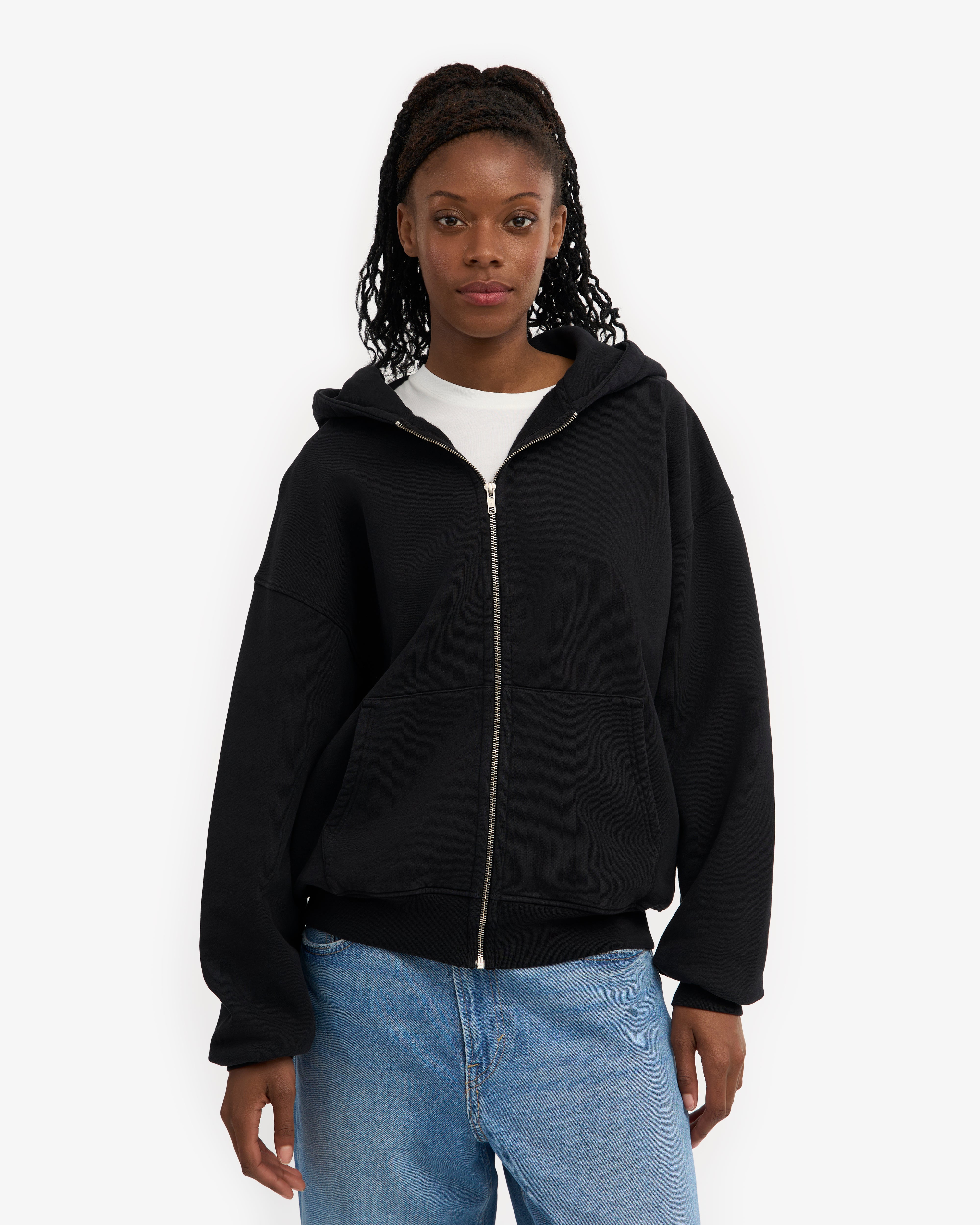 Organic Oversized Zip Hood - Deep Black