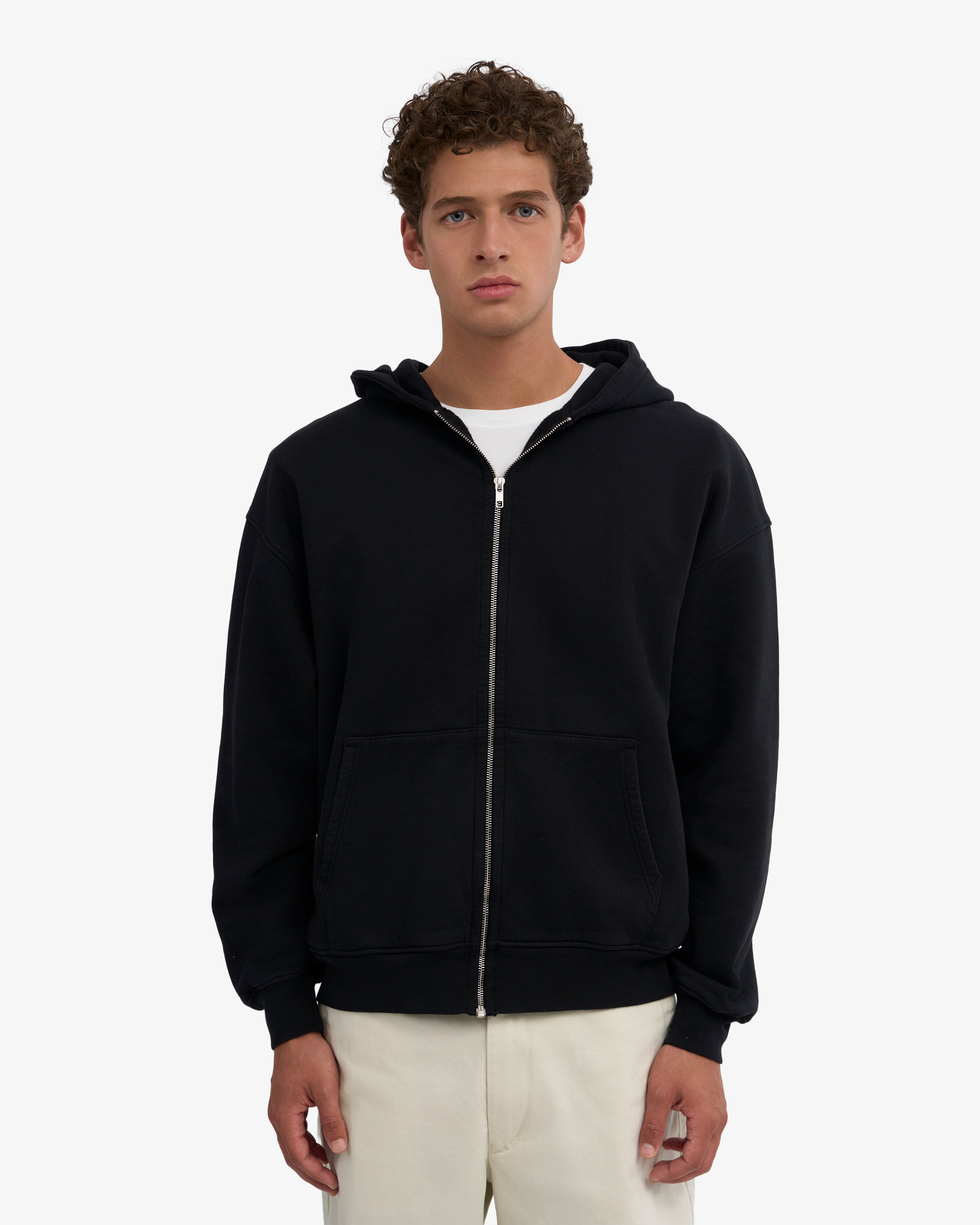 Organic Oversized Zip Hood - Deep Black
