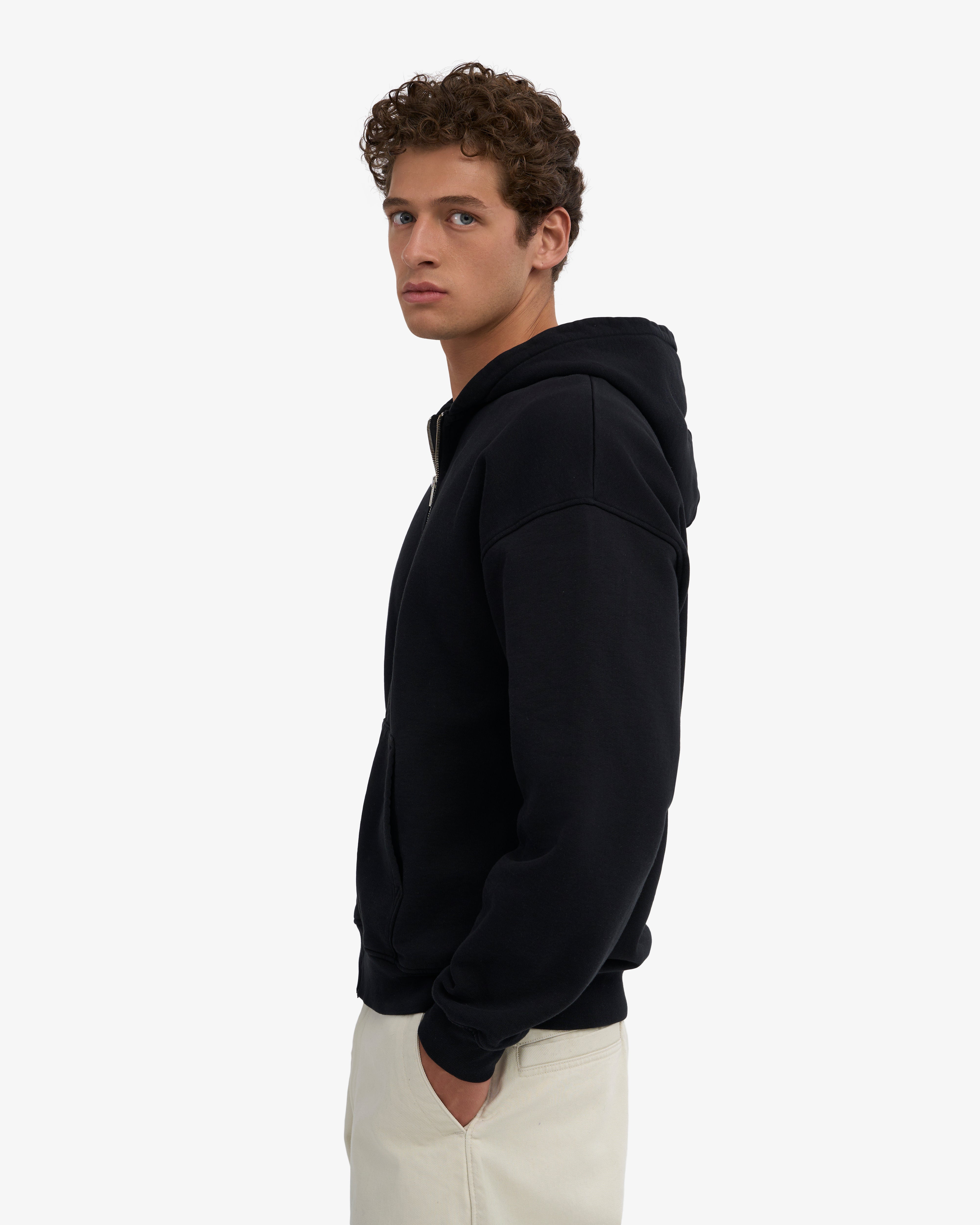 Organic Oversized Zip Hood - Deep Black