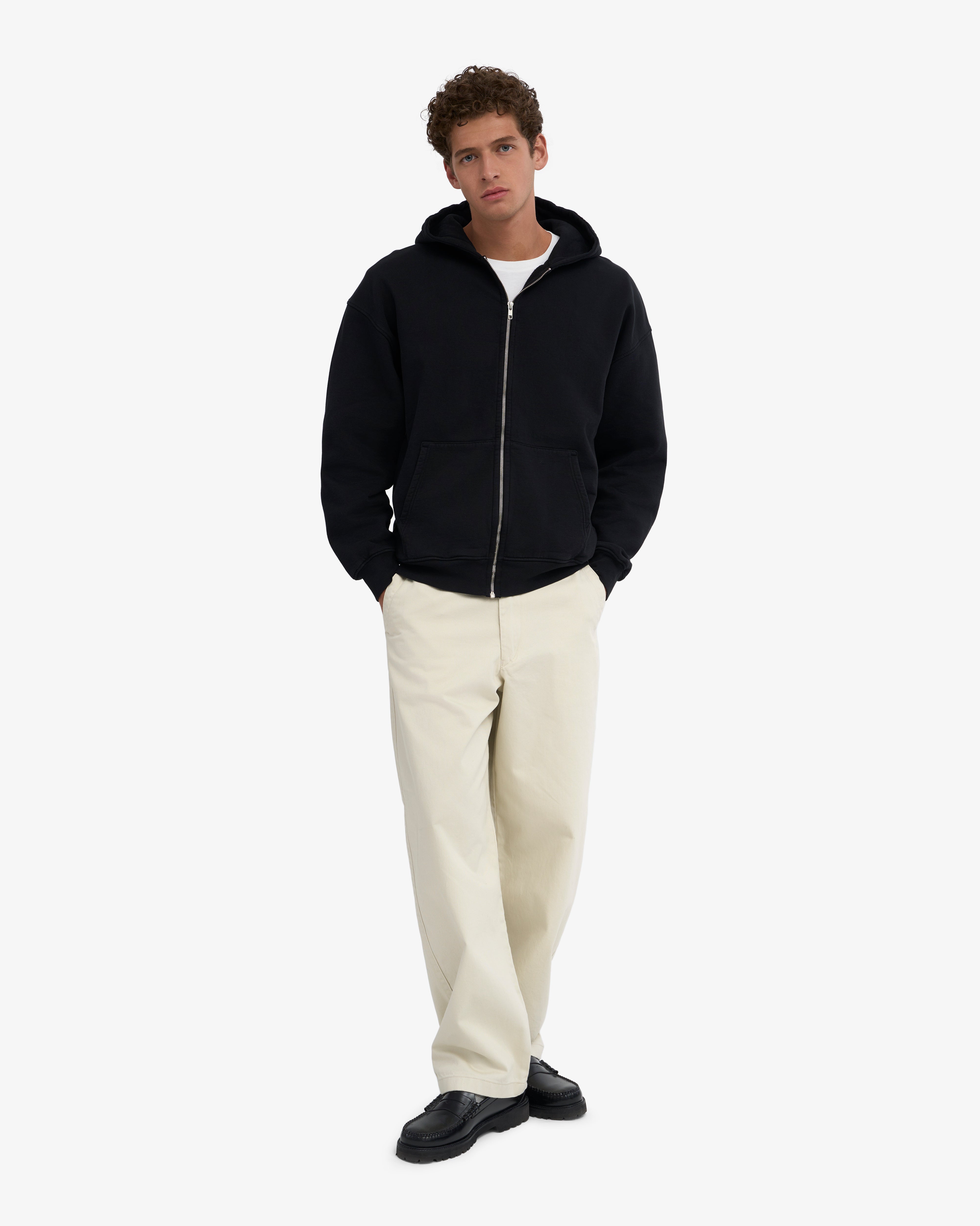 Organic Oversized Zip Hood - Deep Black