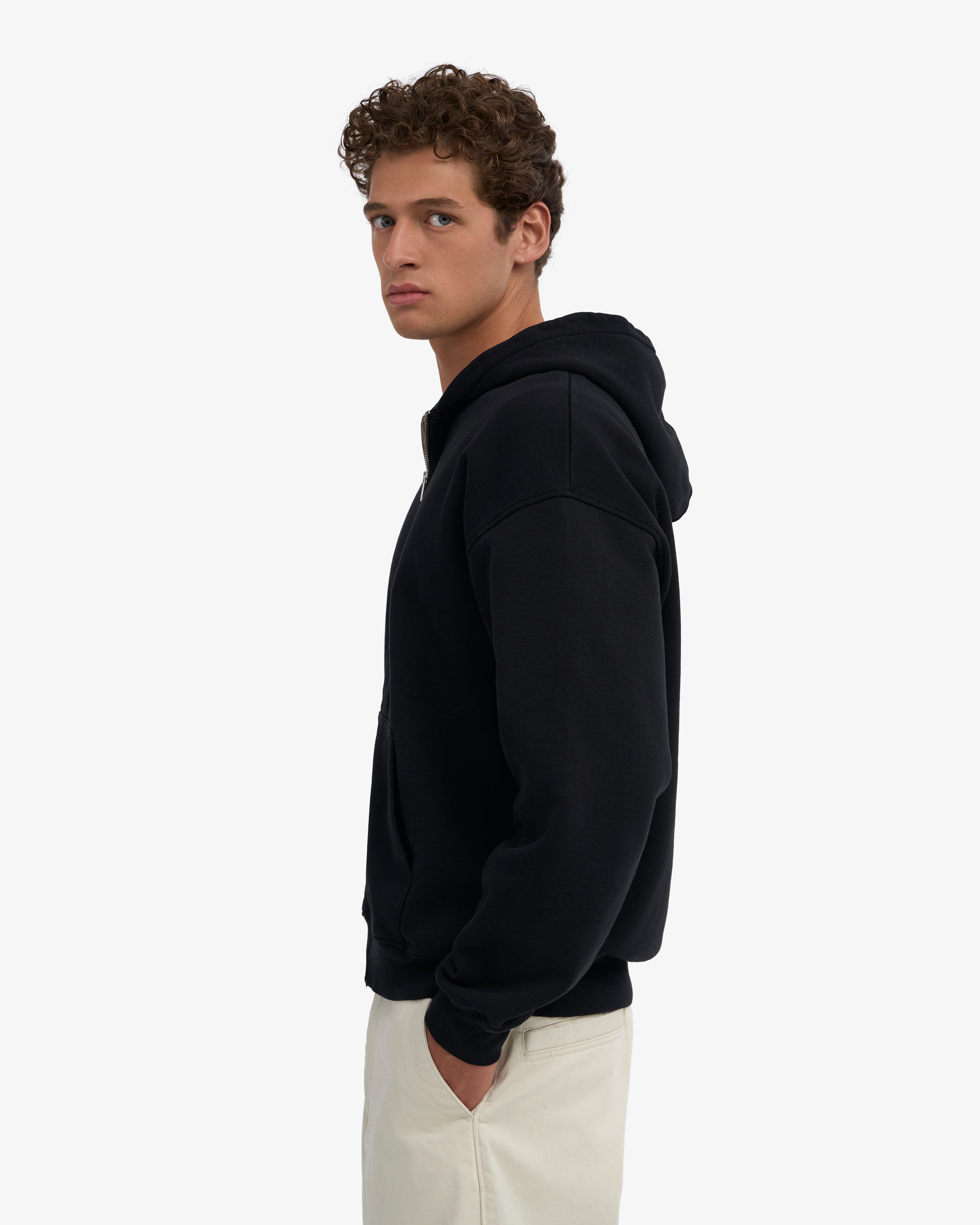 Organic Oversized Zip Hood - Deep Black