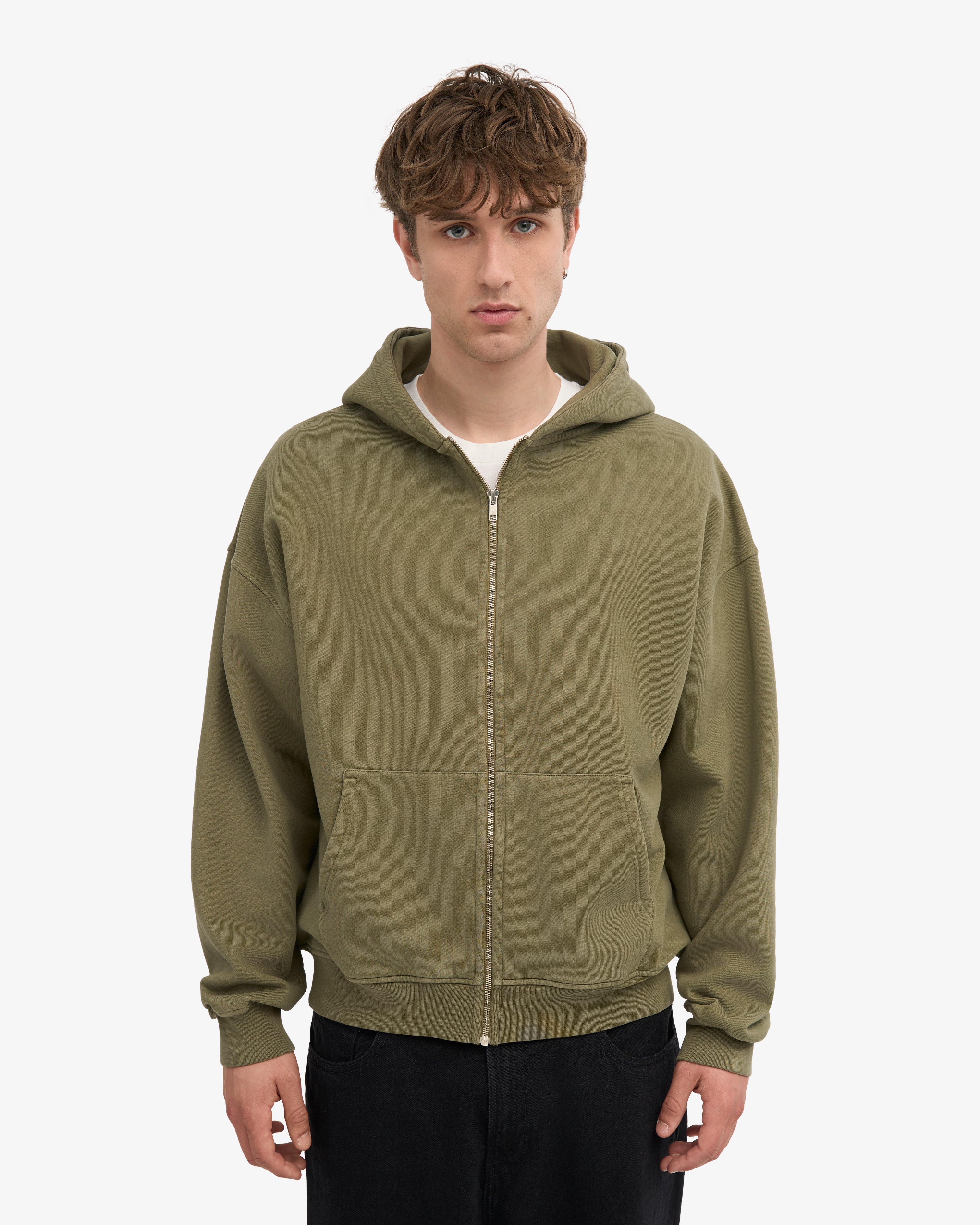 Organic Oversized Zip Hood - Dusty Olive
