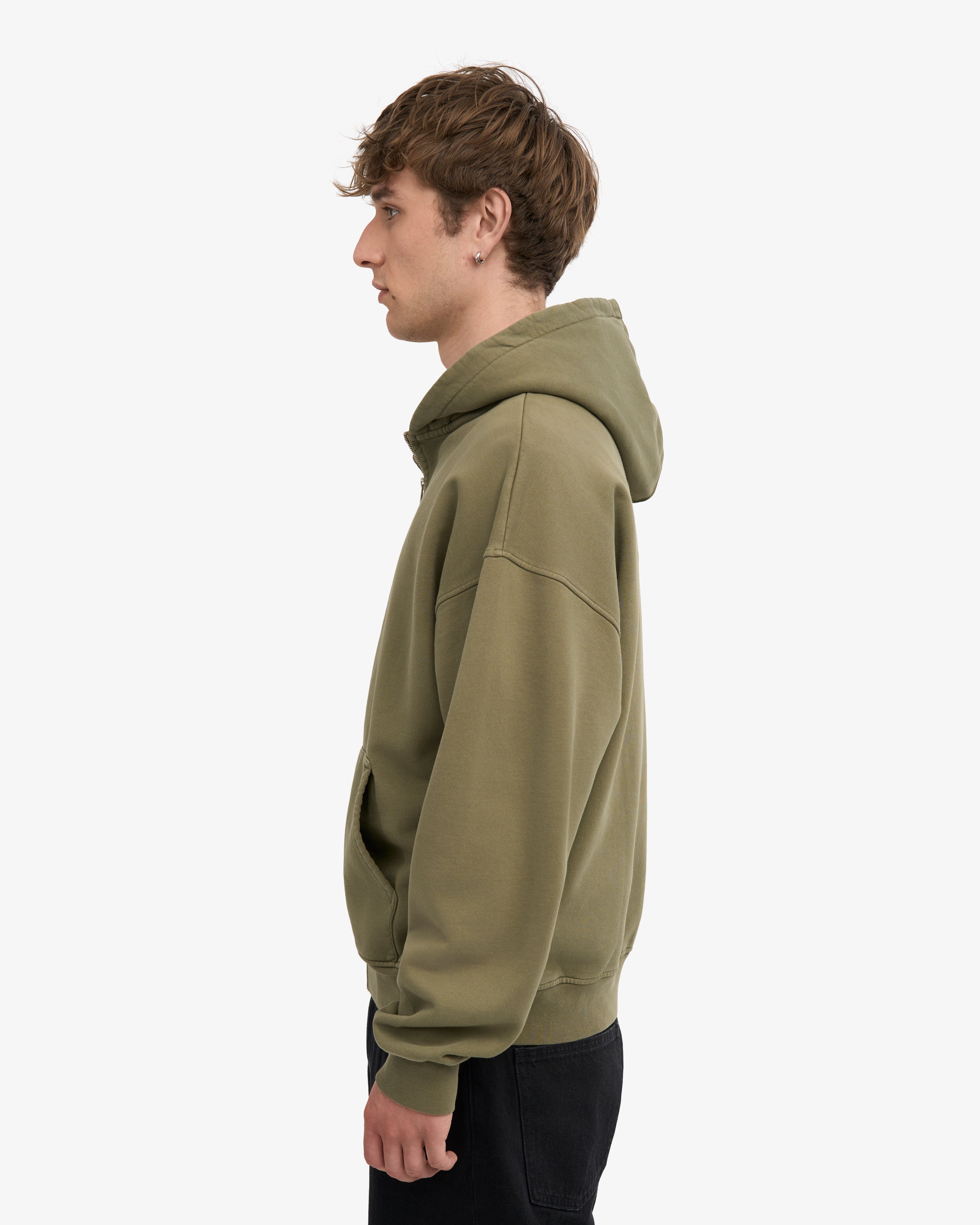 Organic Oversized Zip Hood - Dusty Olive