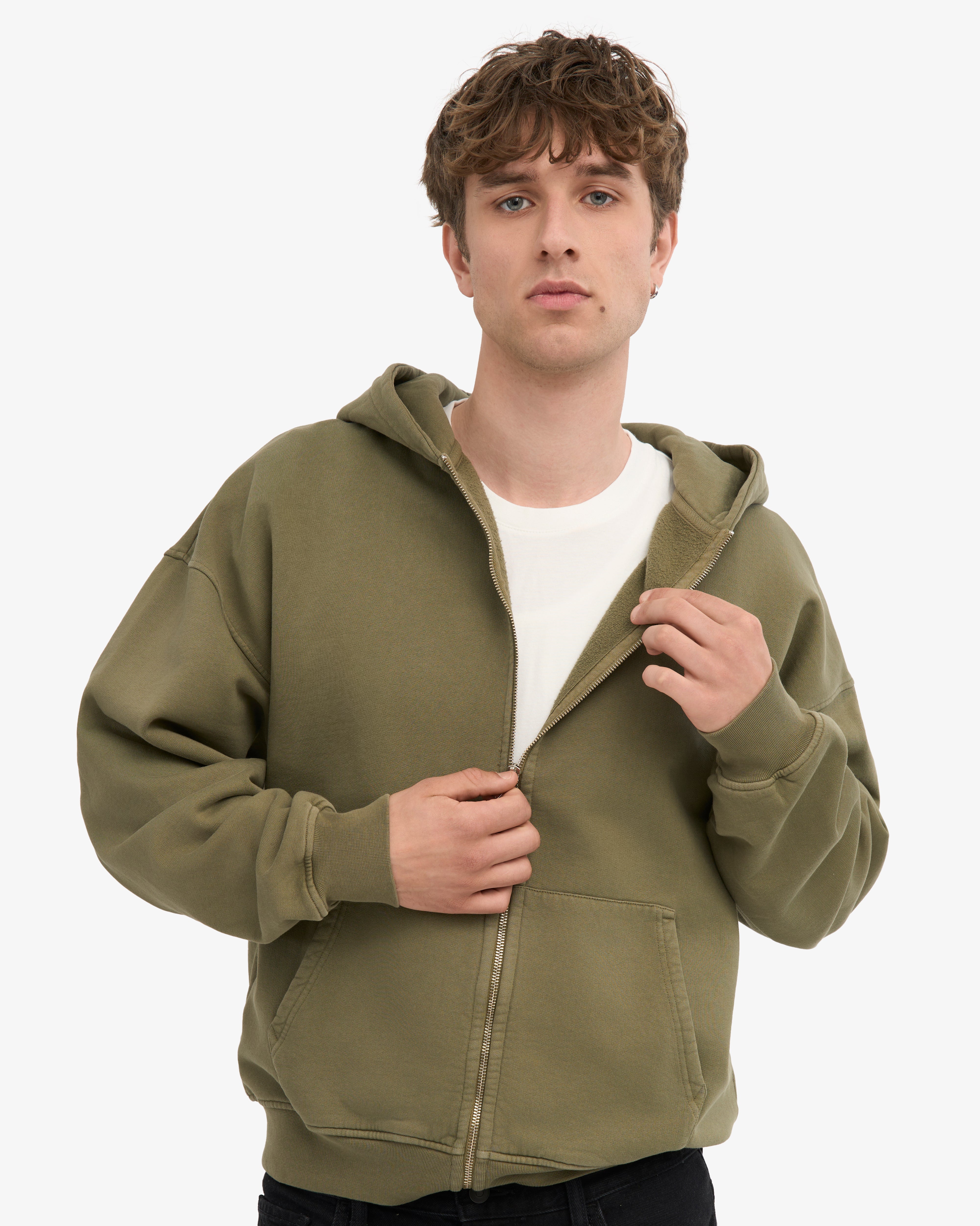Organic Oversized Zip Hood - Dusty Olive