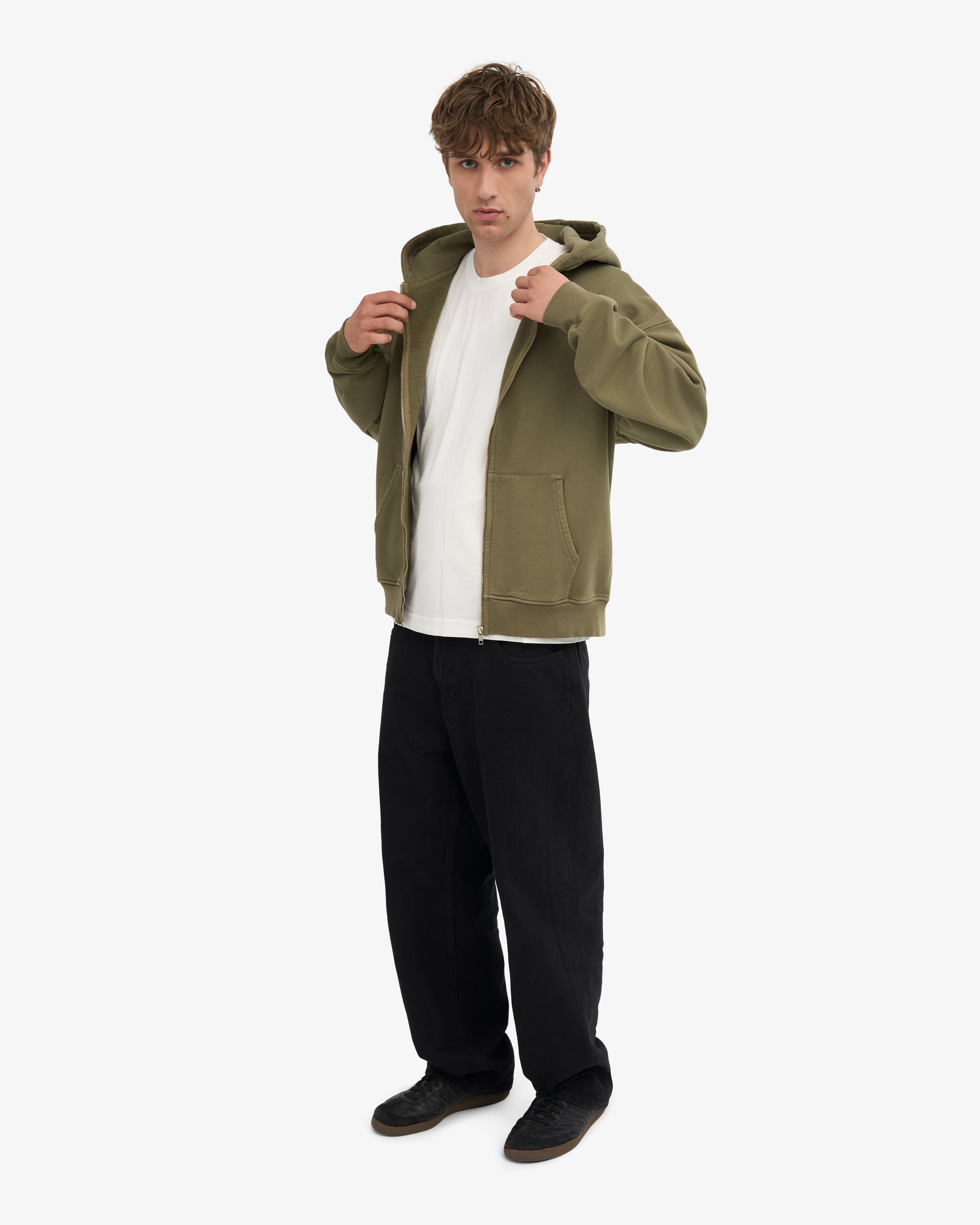 Organic Oversized Zip Hood - Dusty Olive