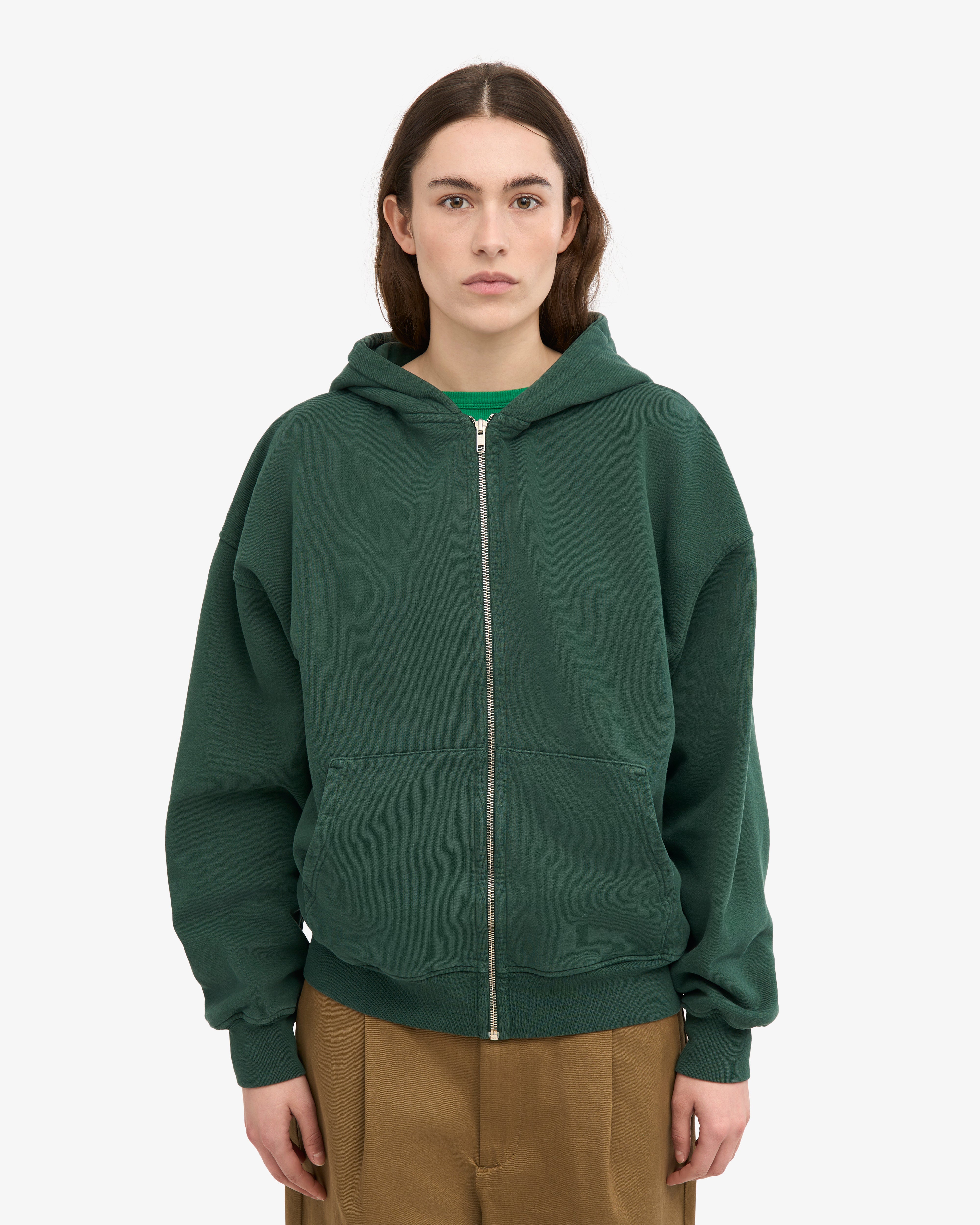 Organic Oversized Zip Hood - Emerald Green