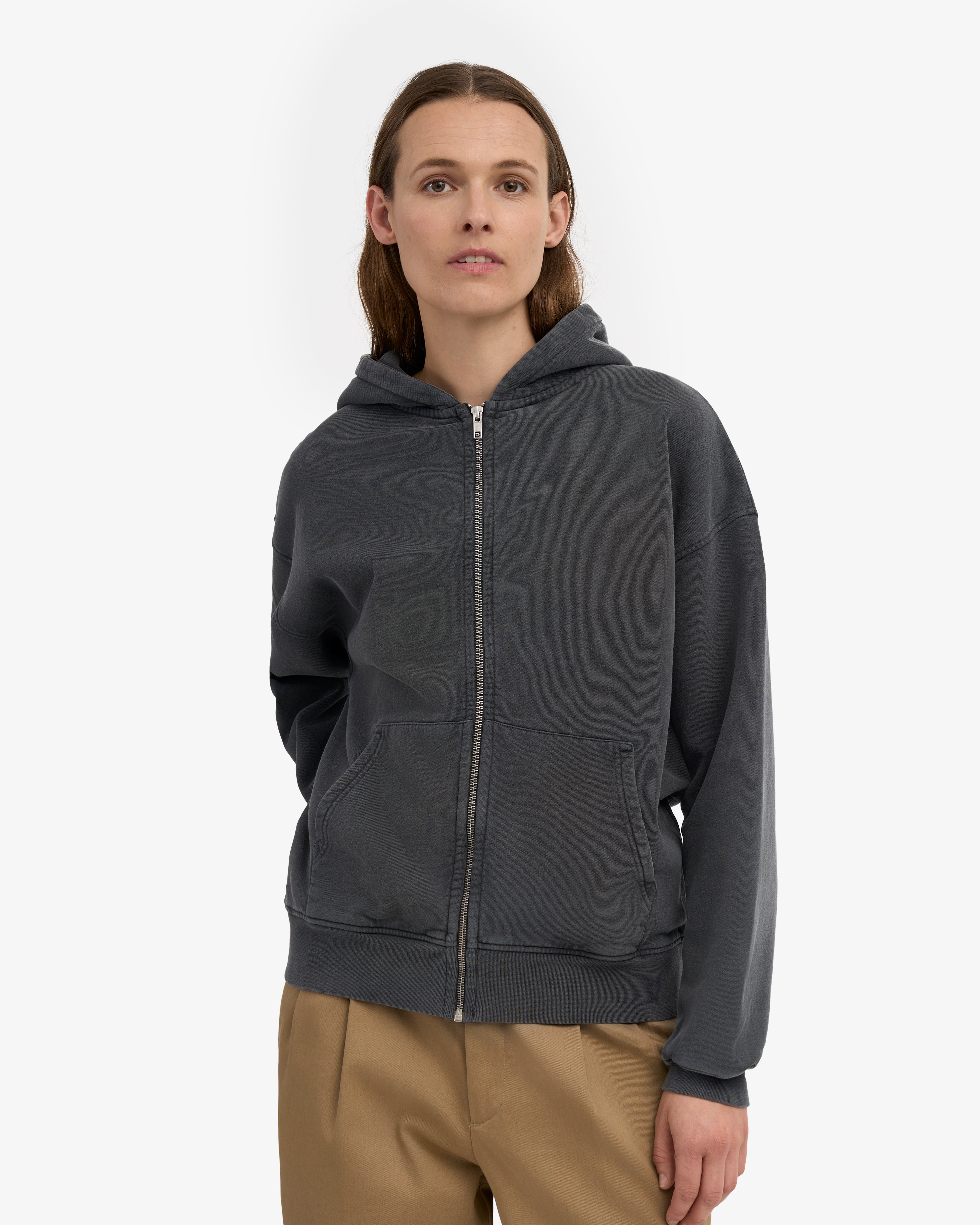 Organic Oversized Zip Hood - Faded Black