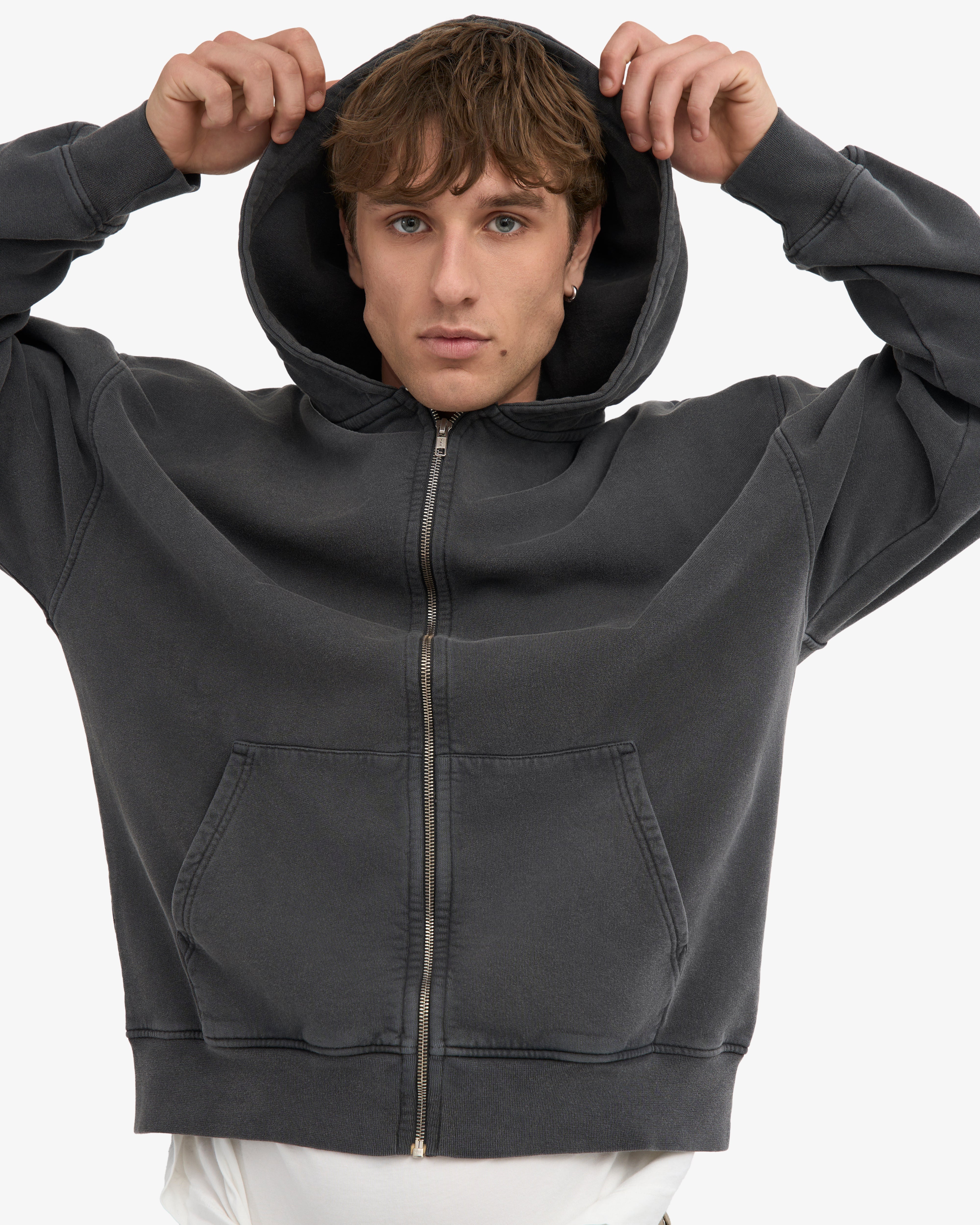 Organic Oversized Zip Hood - Faded Black