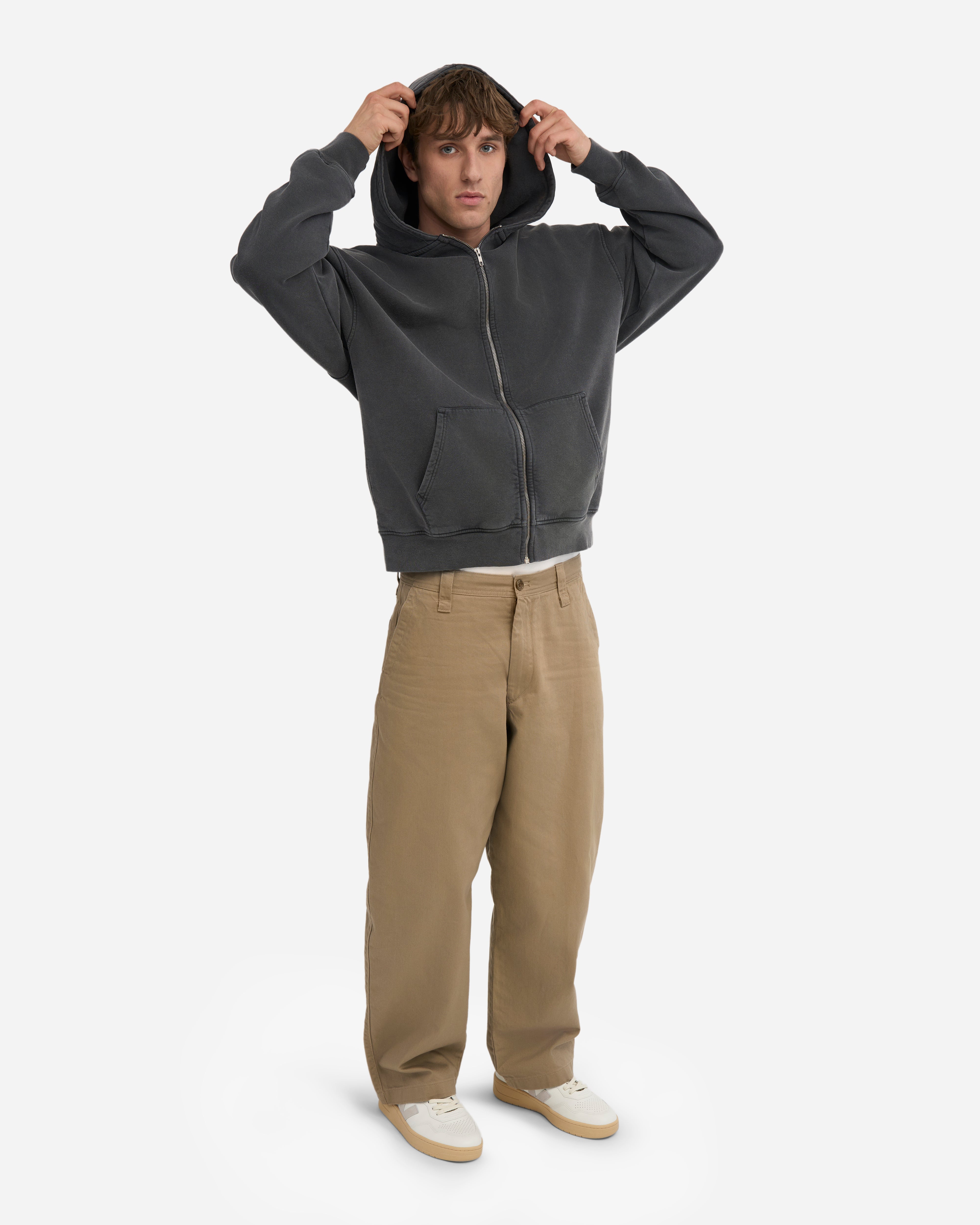 Organic Oversized Zip Hood - Faded Black