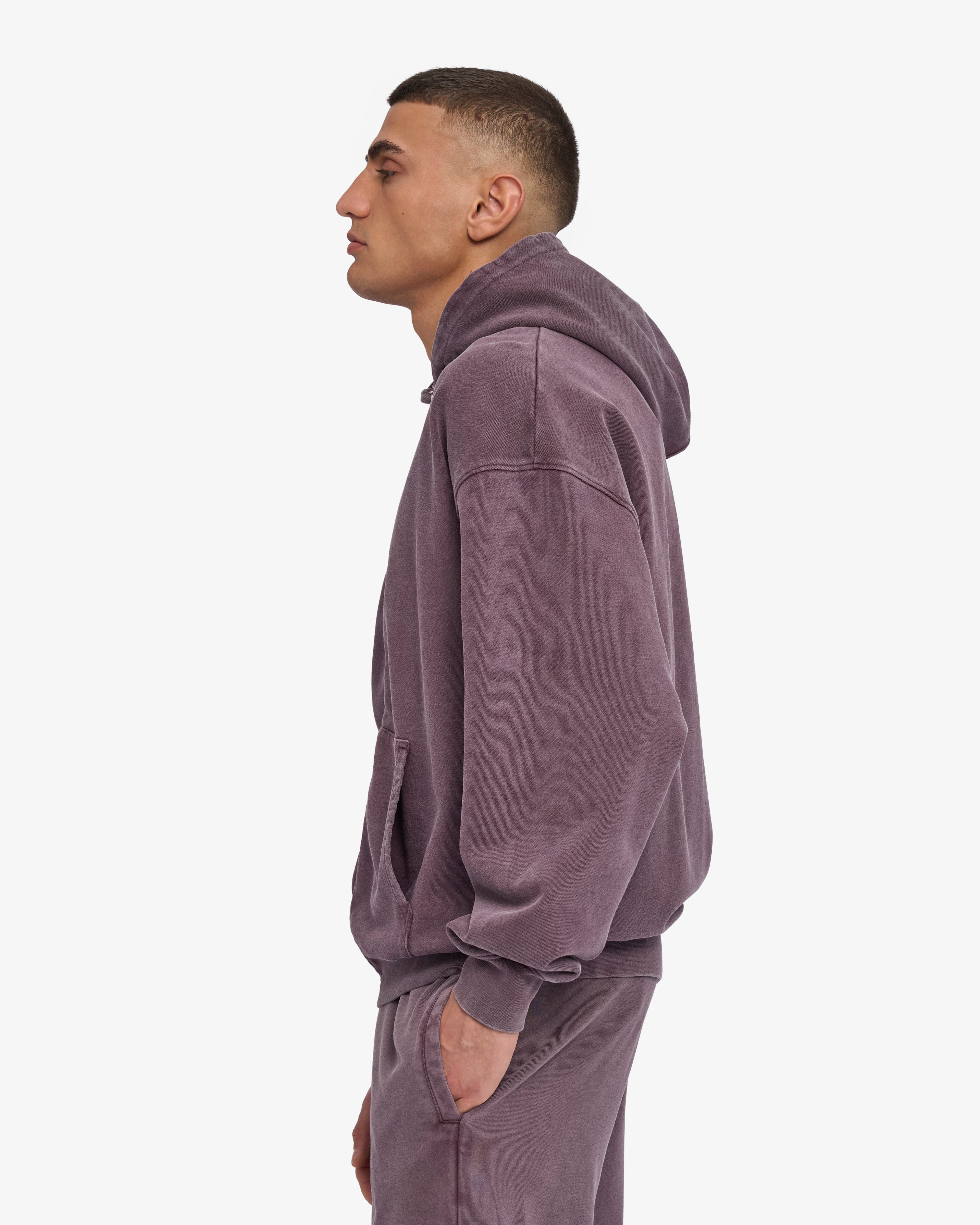 Organic Oversized Zip Hood - Faded Grape