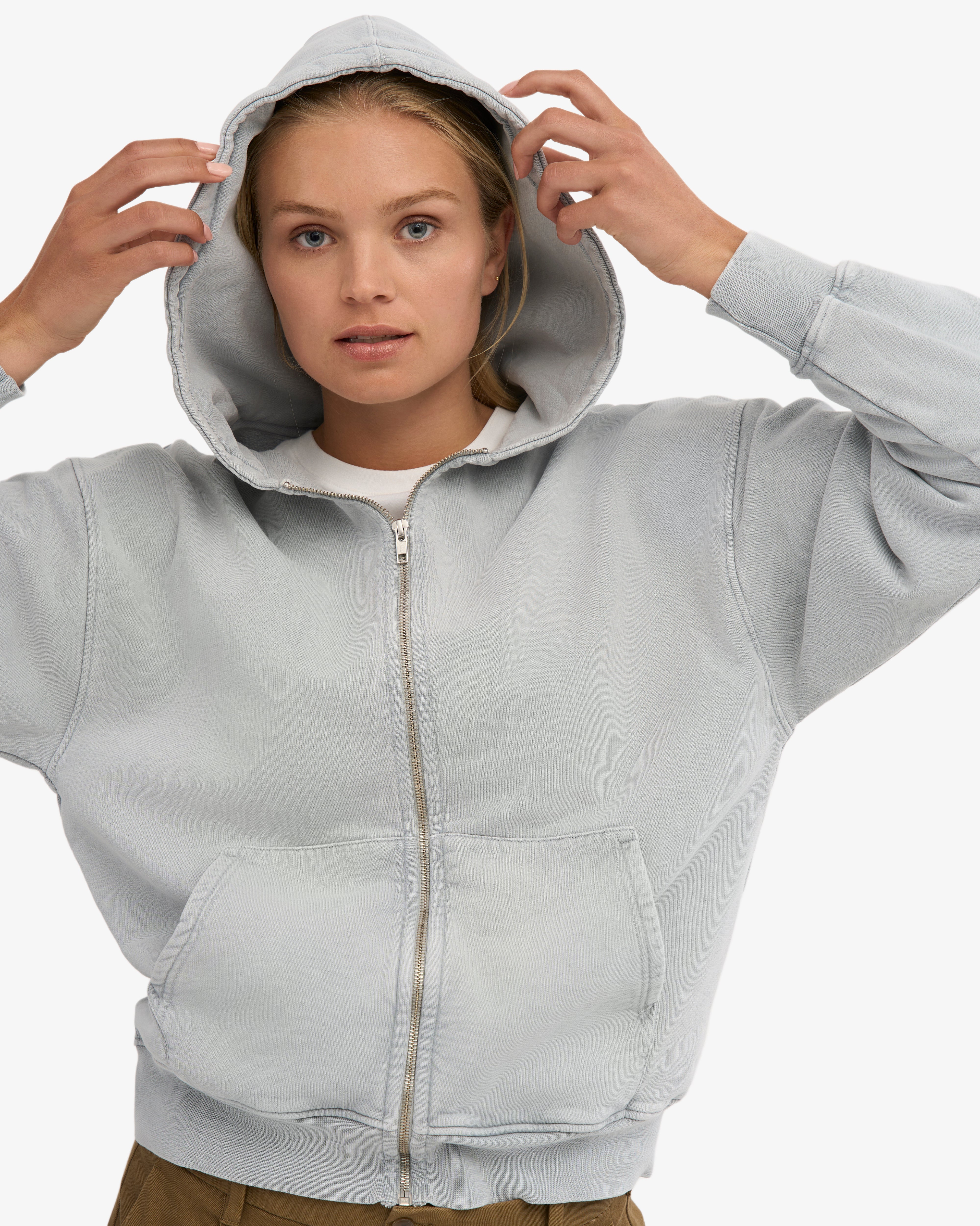Organic Oversized Zip Hood - Faded Grey