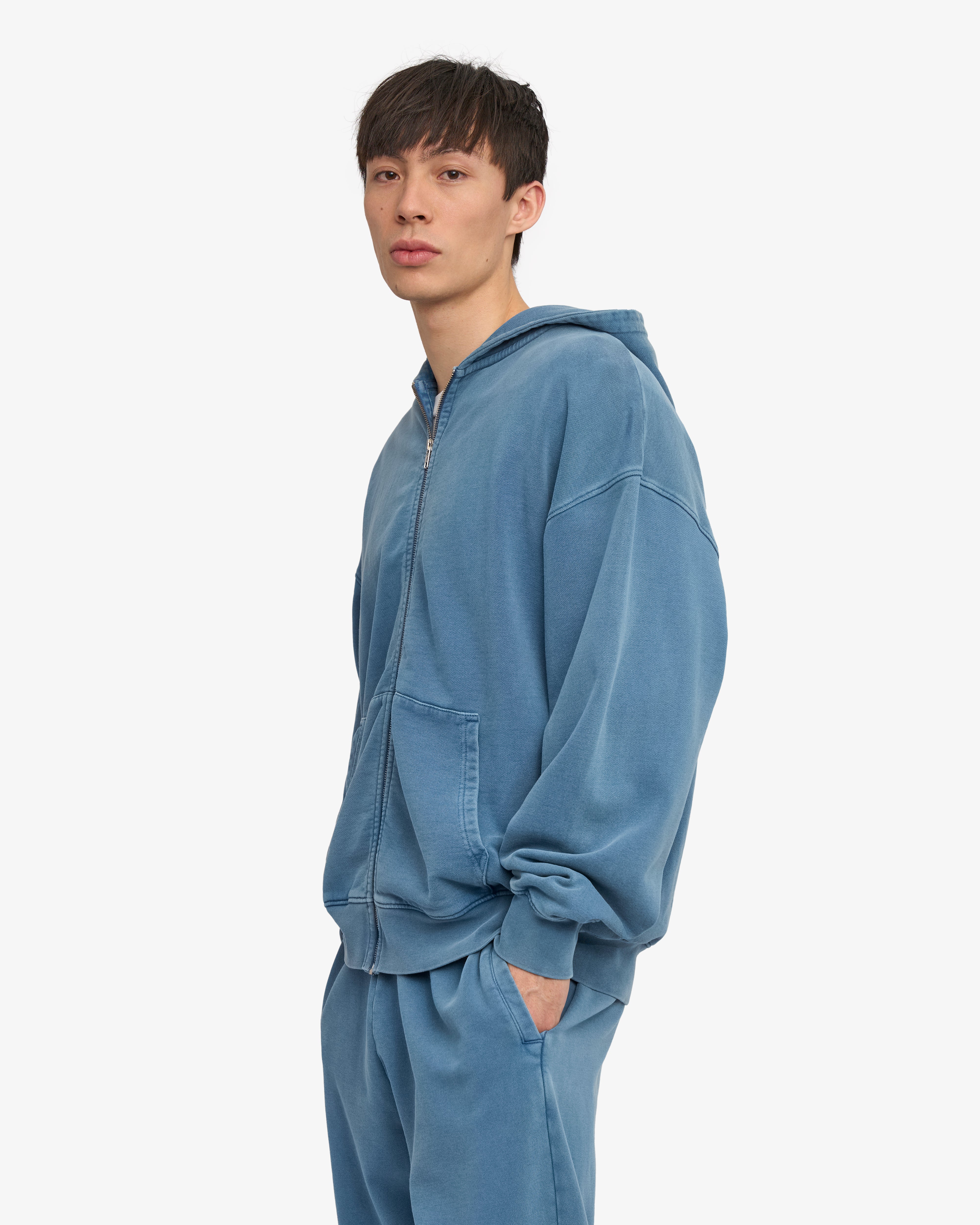 Organic Oversized Zip Hood - Faded Indigo