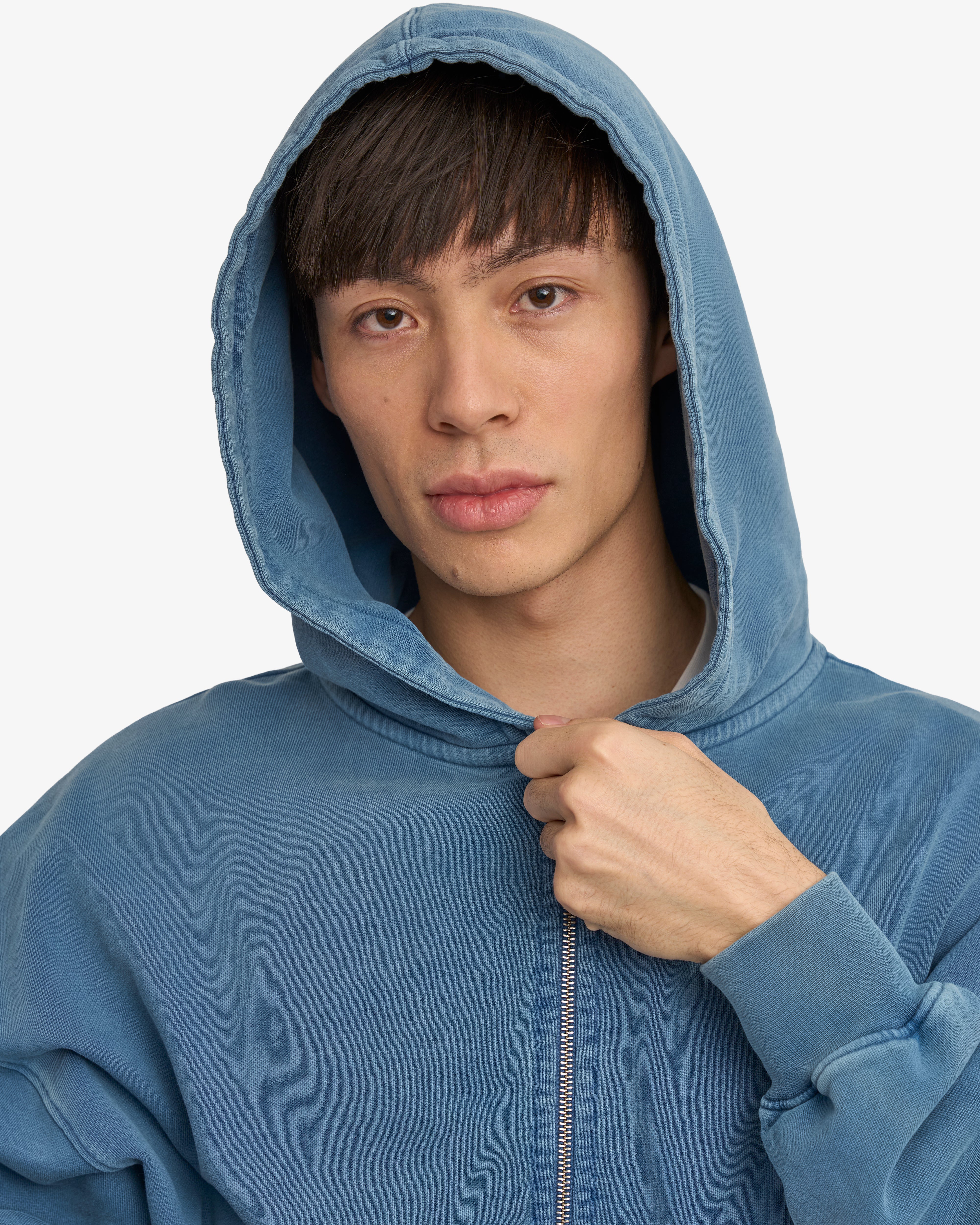 Organic Oversized Zip Hood - Faded Indigo