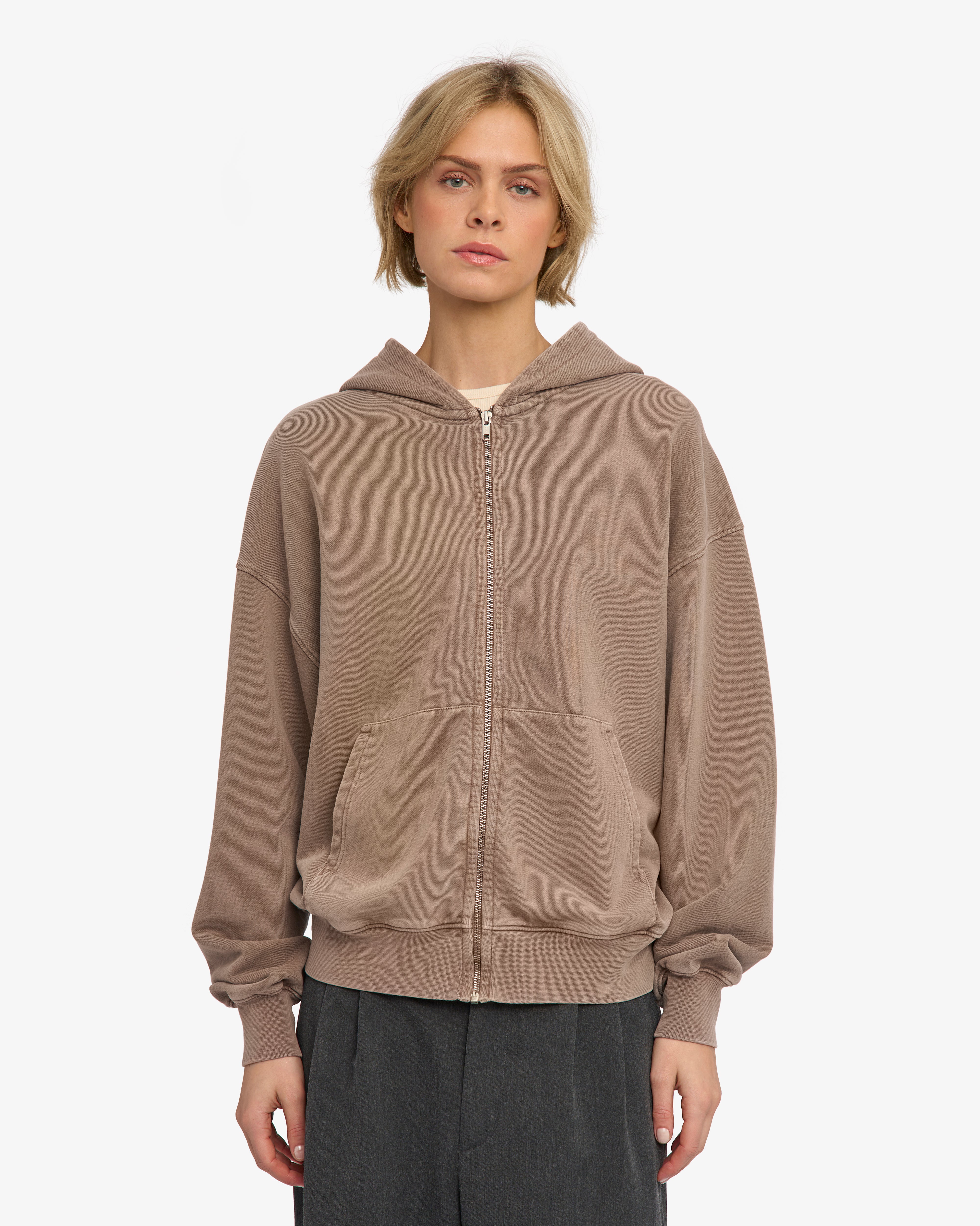 Organic Oversized Zip Hood - Faded Khaki