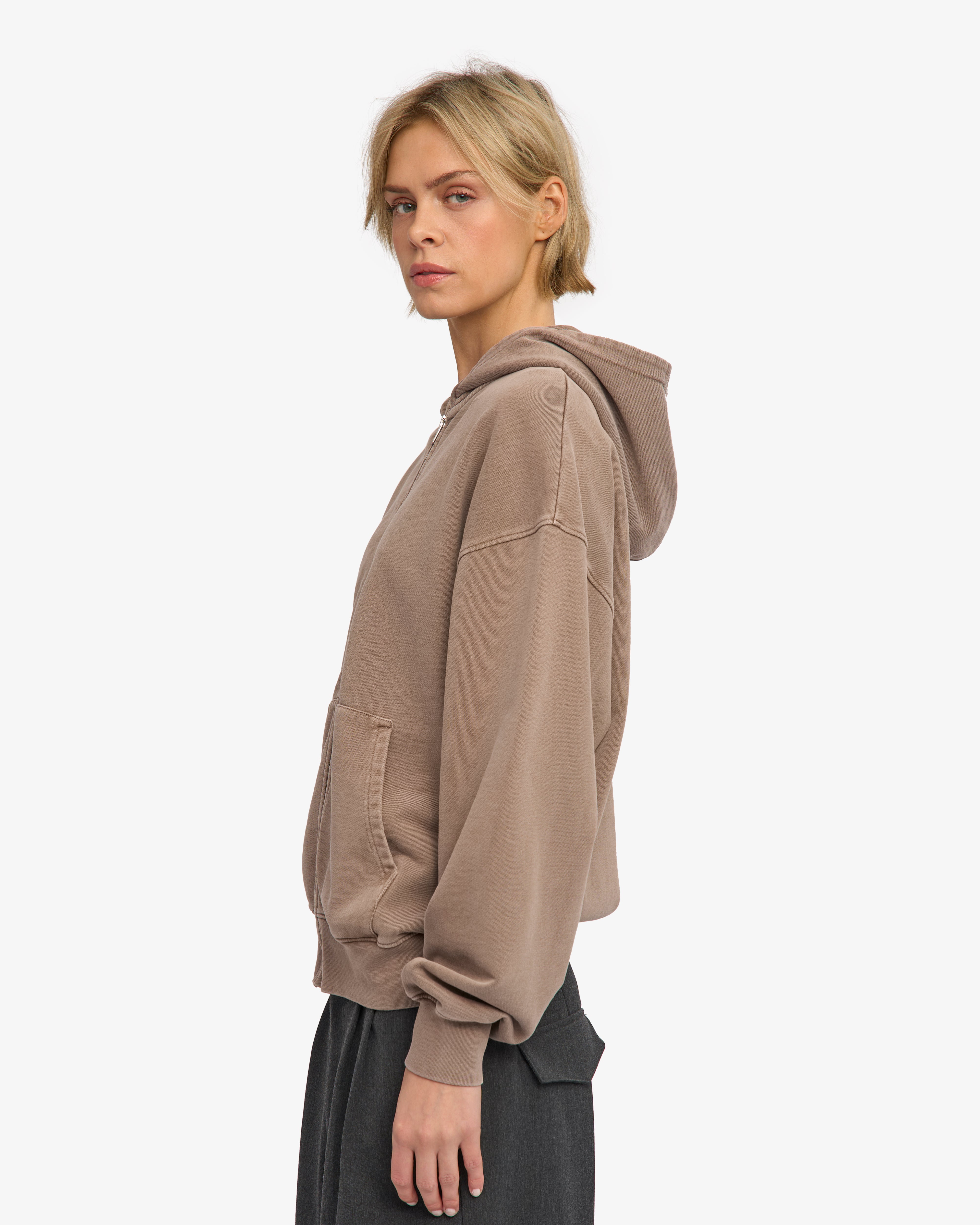 Organic Oversized Zip Hood - Faded Khaki