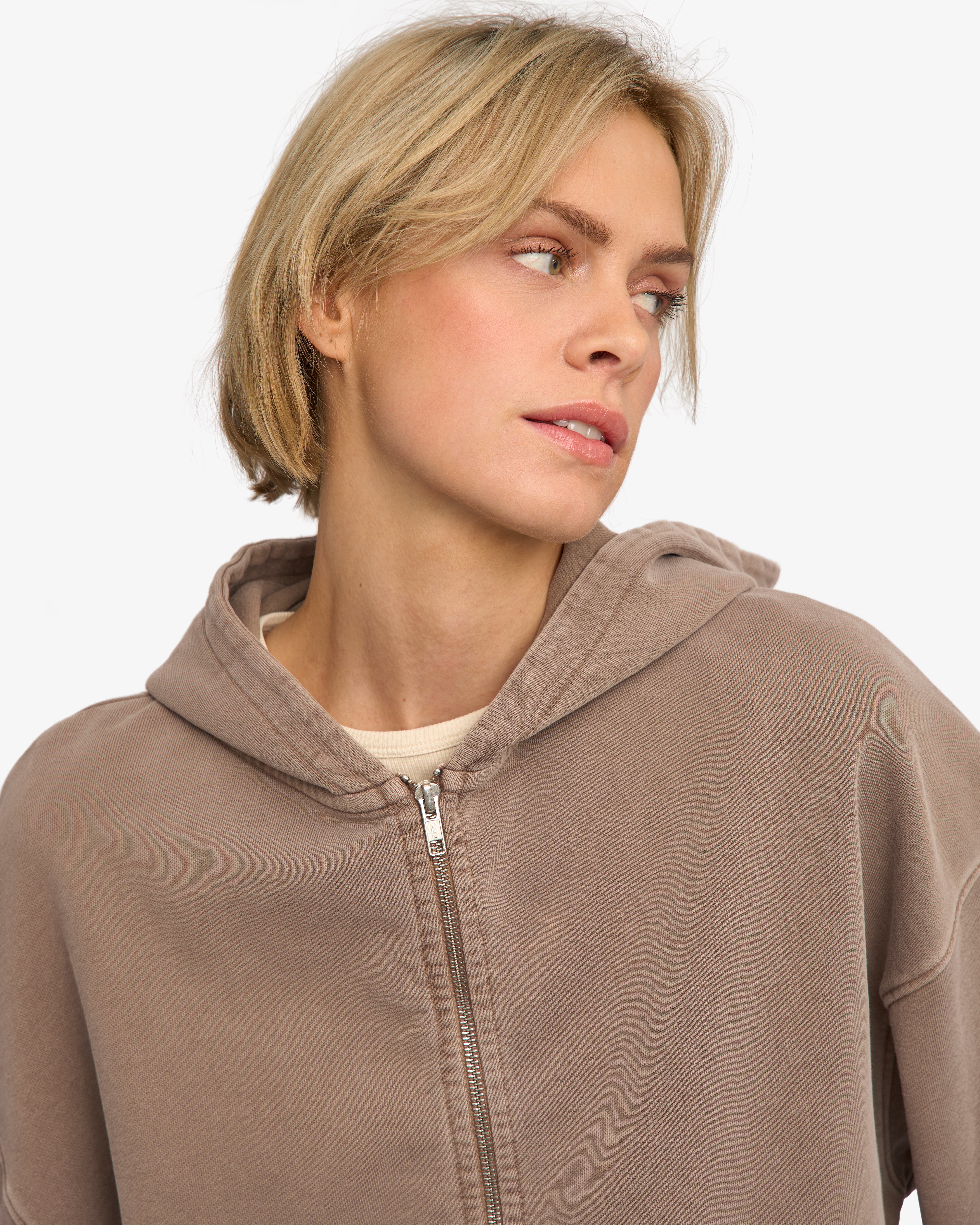 Organic Oversized Zip Hood - Faded Khaki