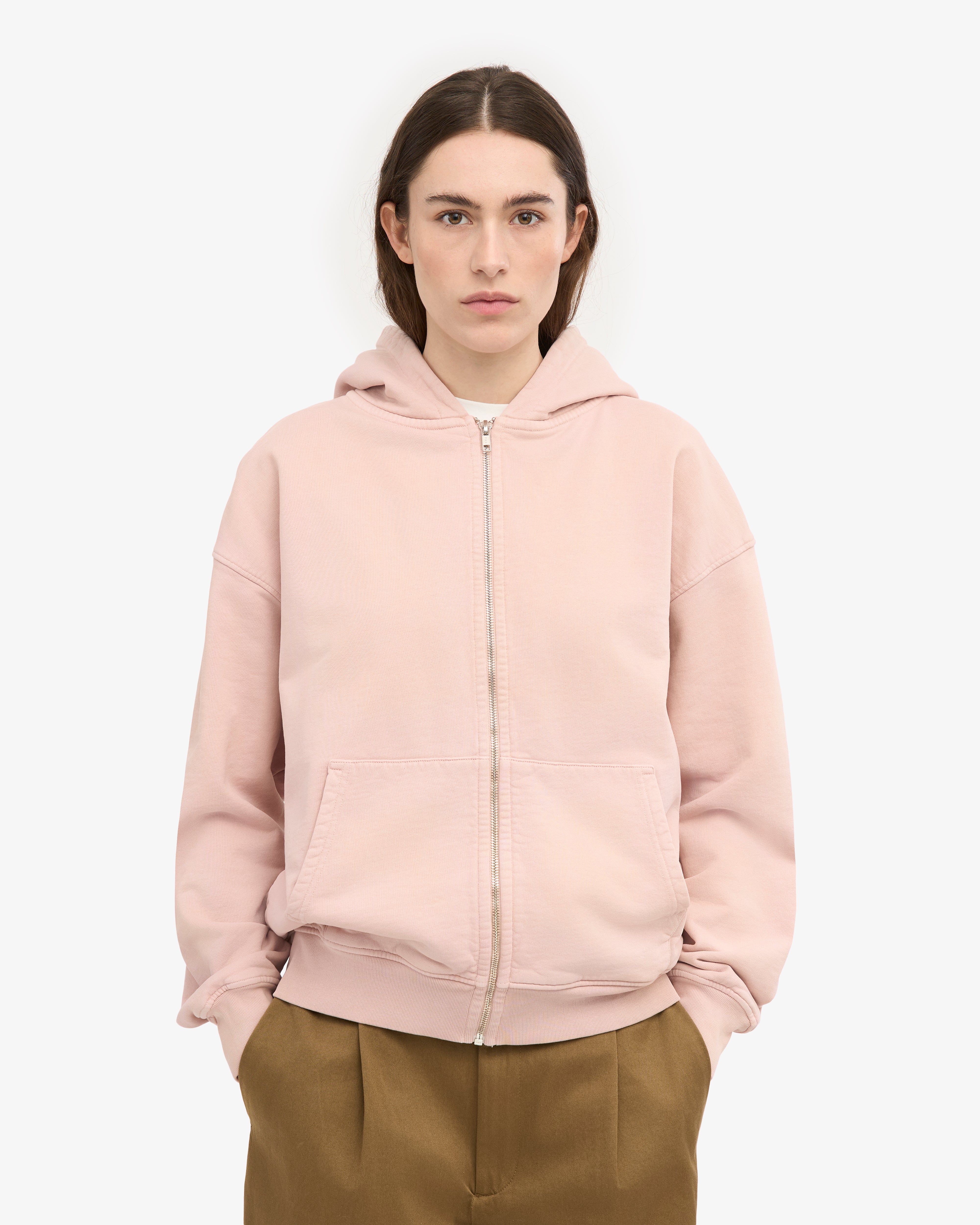 Organic Oversized Zip Hood - Faded Pink