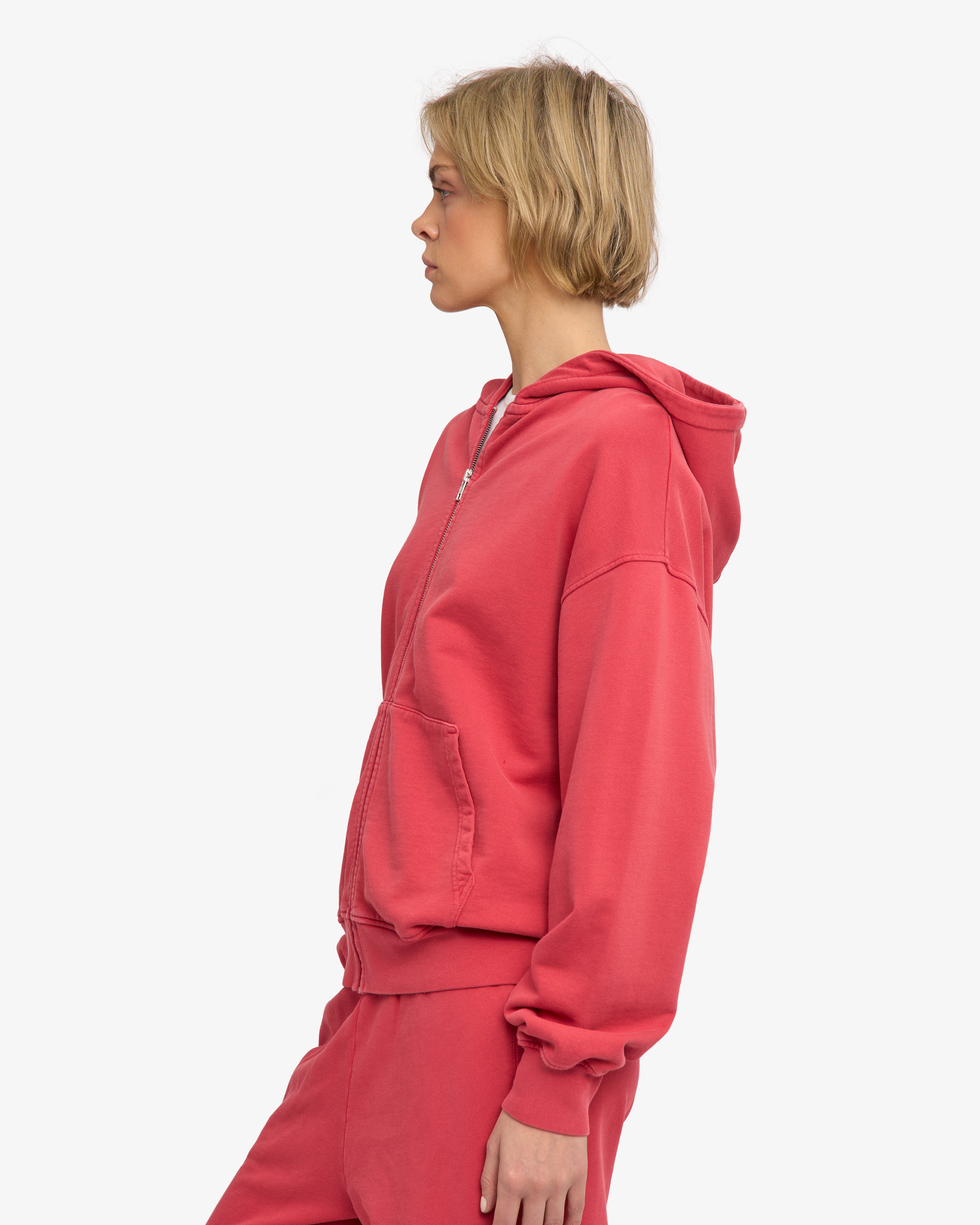 Organic Oversized Zip Hood - Faded Red