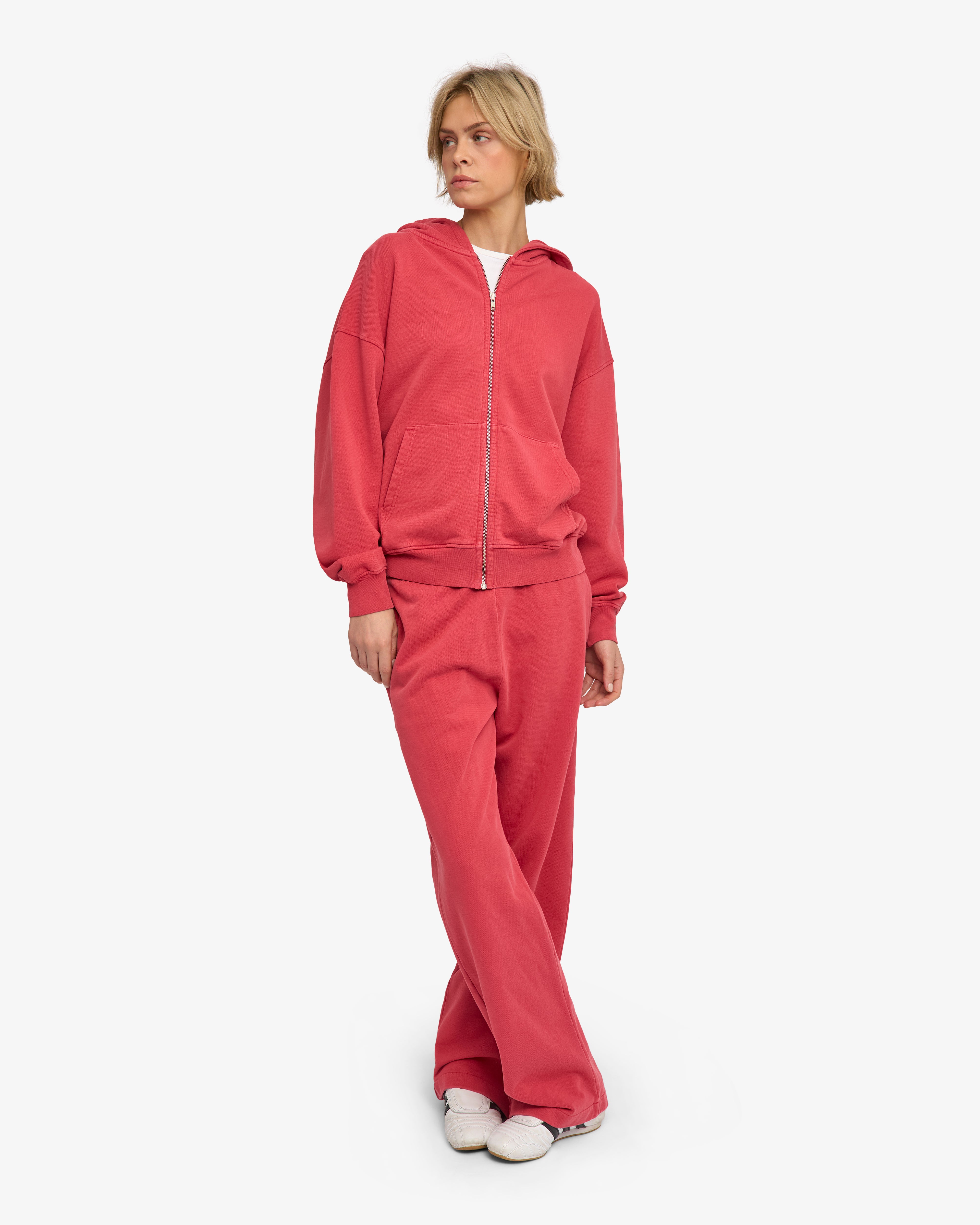 Organic Oversized Zip Hood - Faded Red