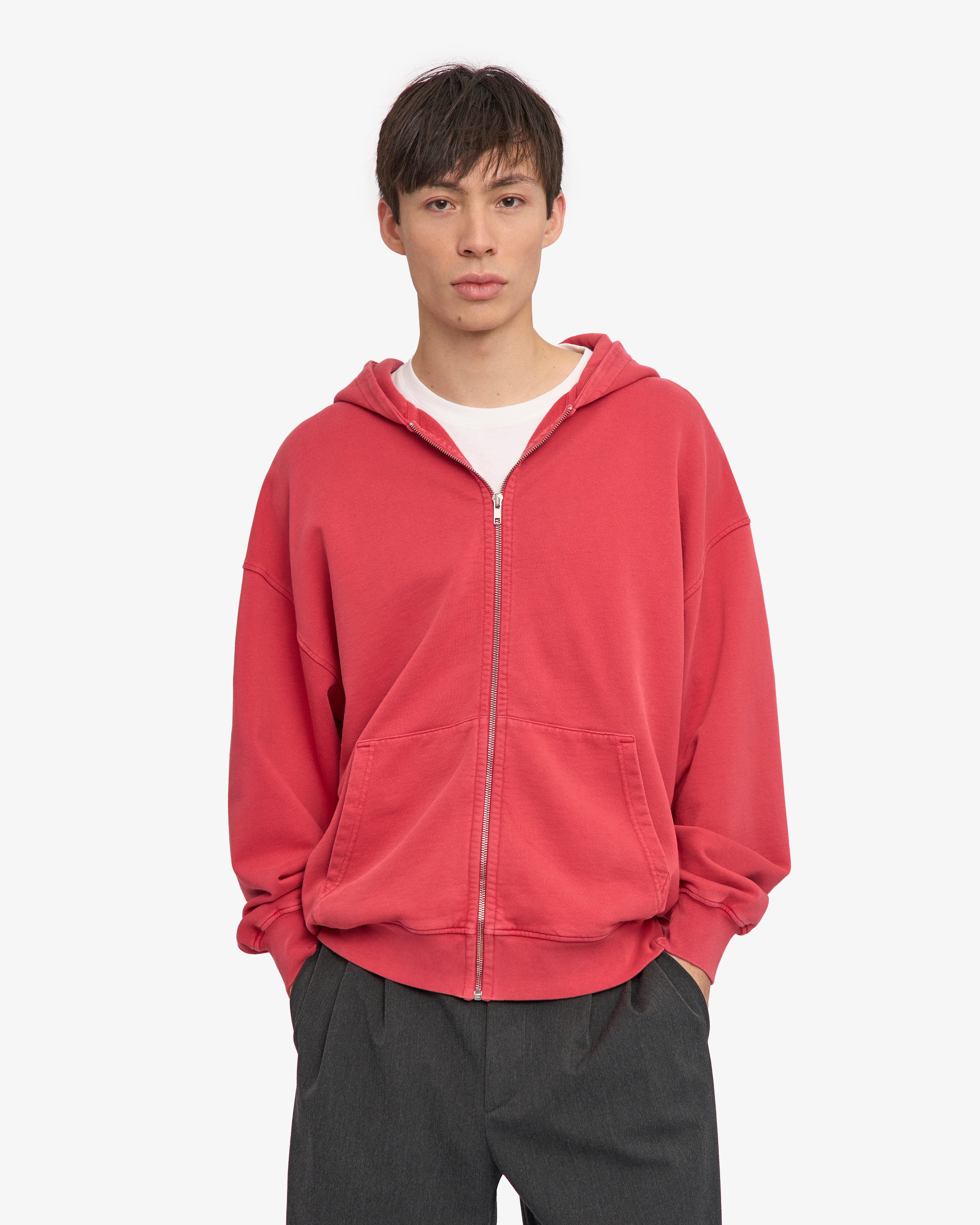 Organic Oversized Zip Hood - Faded Red