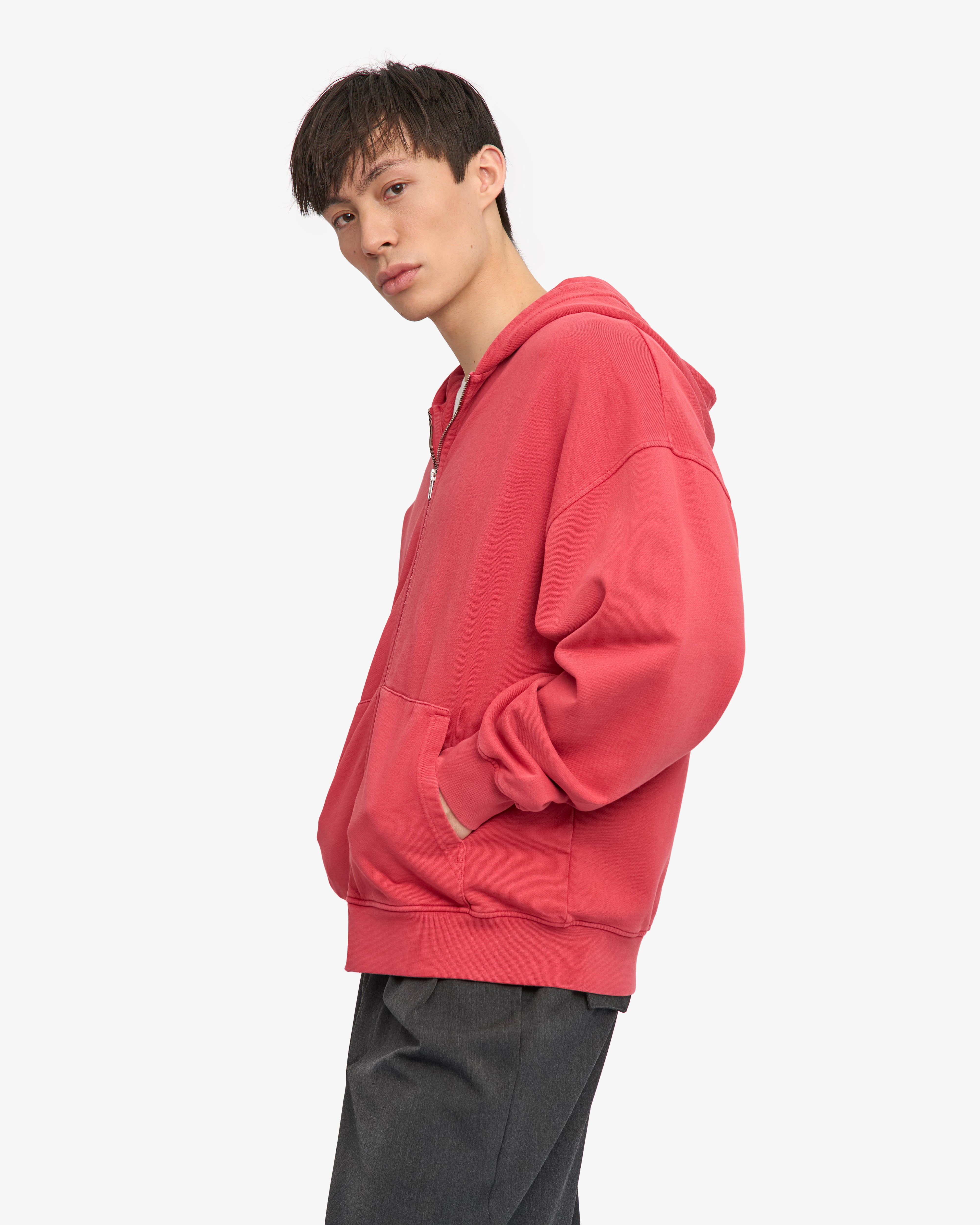 Organic Oversized Zip Hood - Faded Red