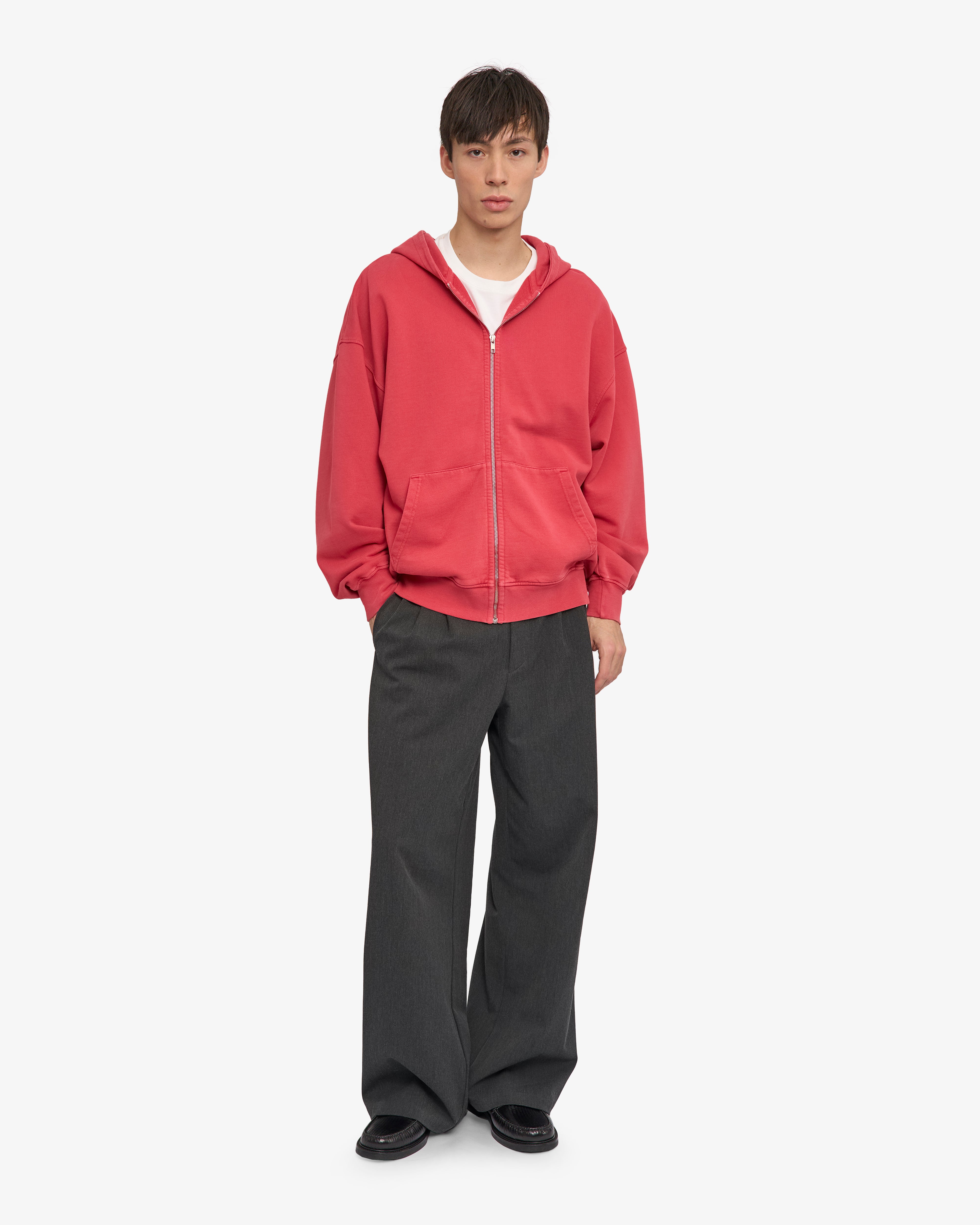 Organic Oversized Zip Hood - Faded Red