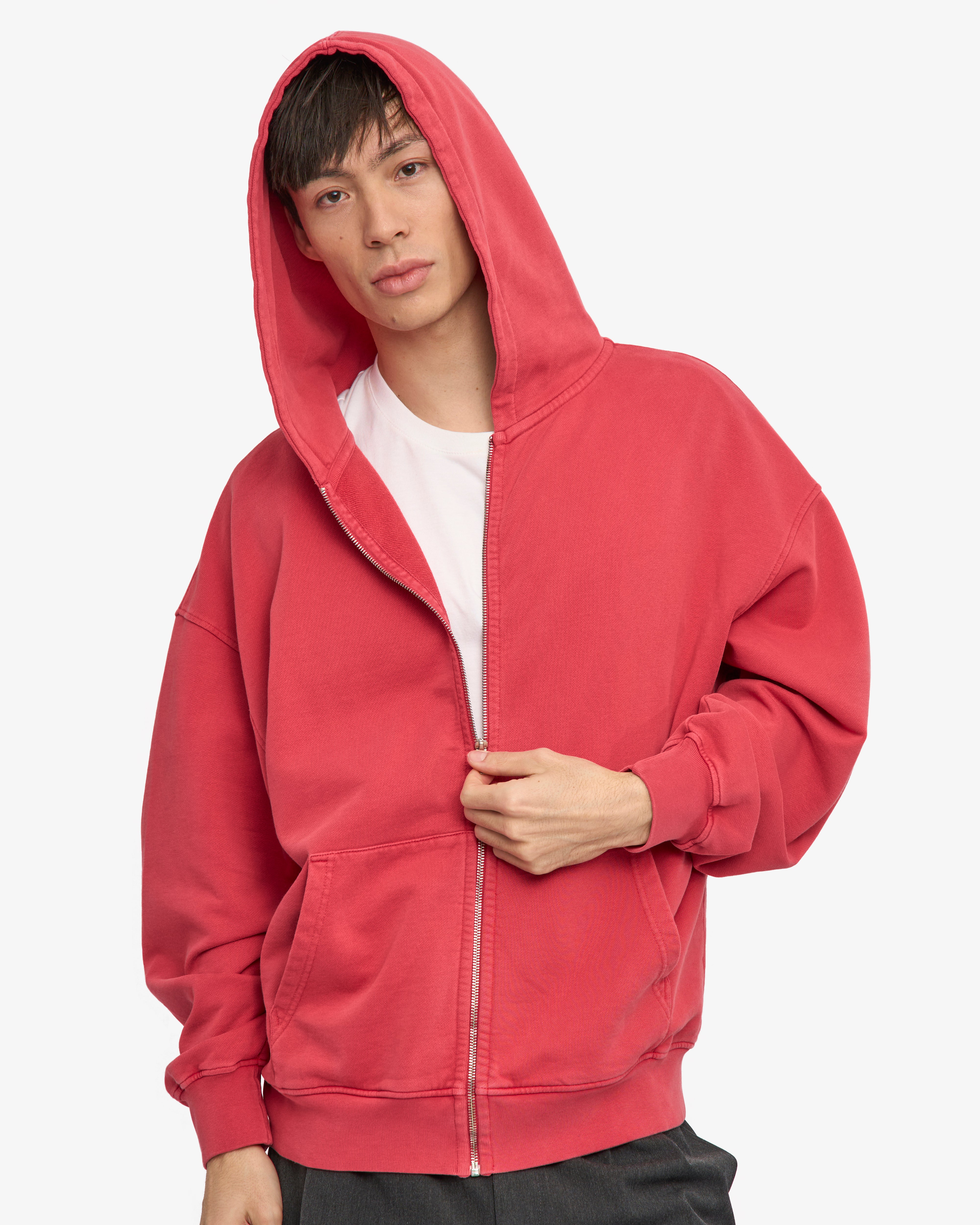 Organic Oversized Zip Hood - Faded Red
