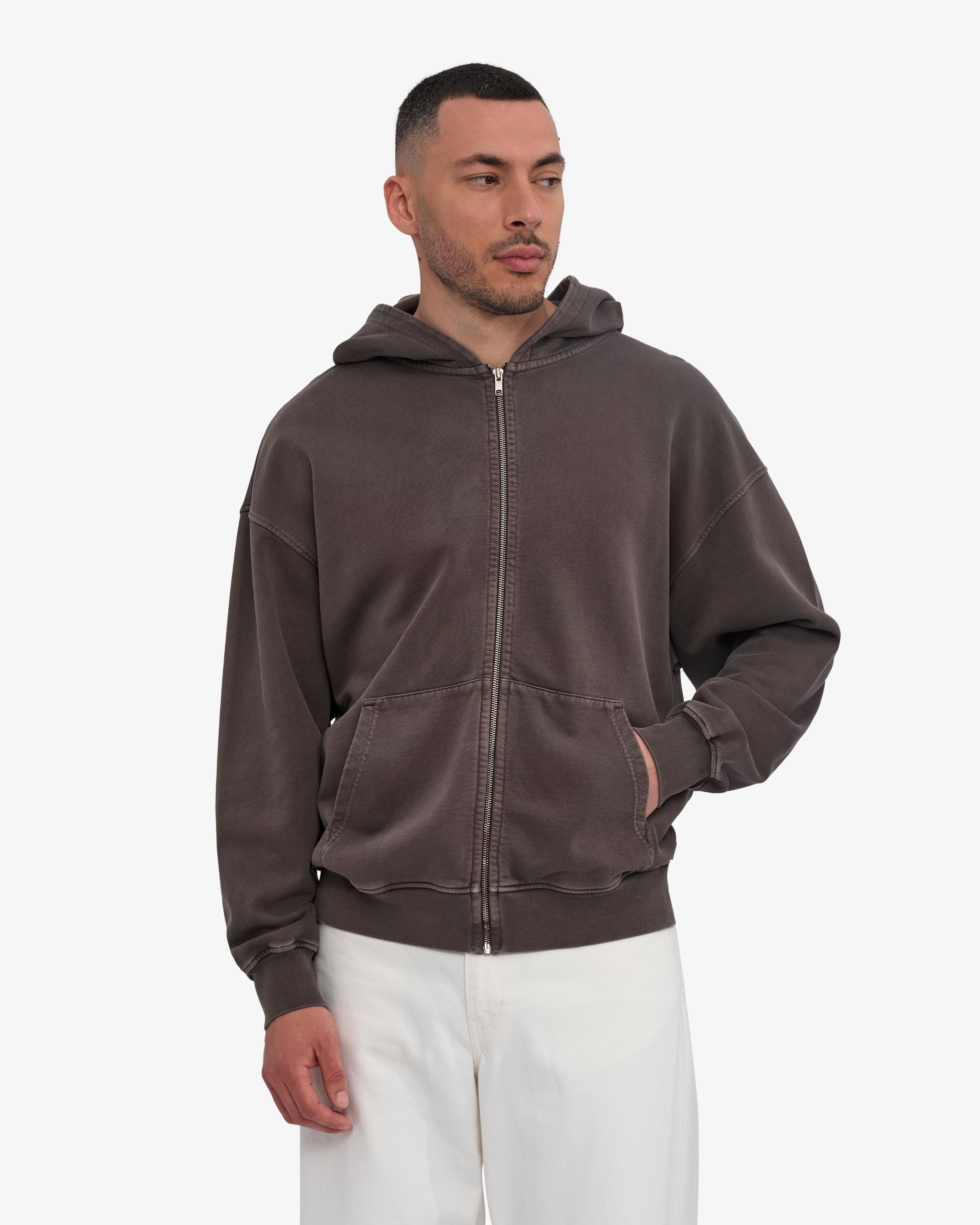 Organic Oversized Zip Hood - Faded Mud