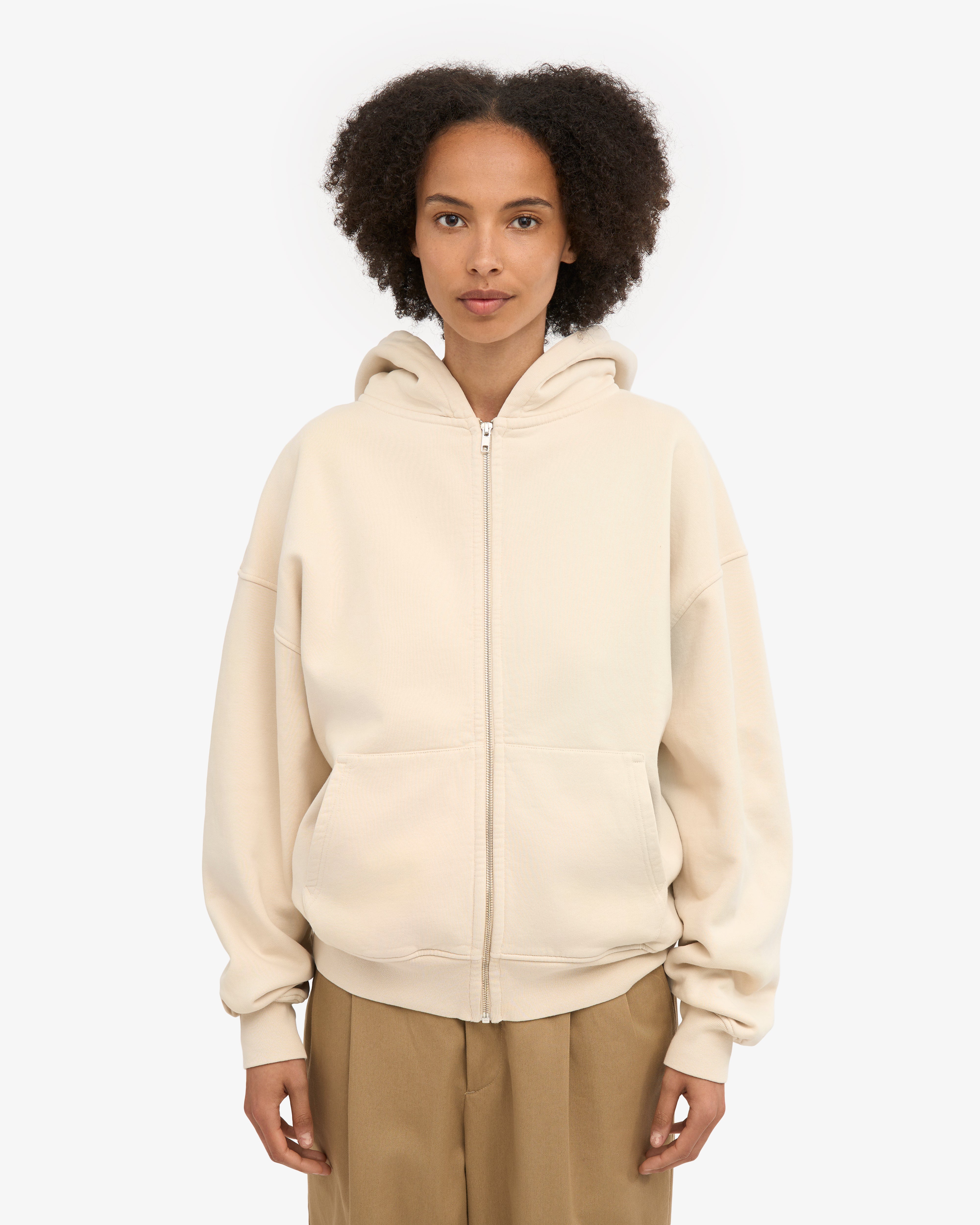 Organic Oversized Zip Hood - Ivory White