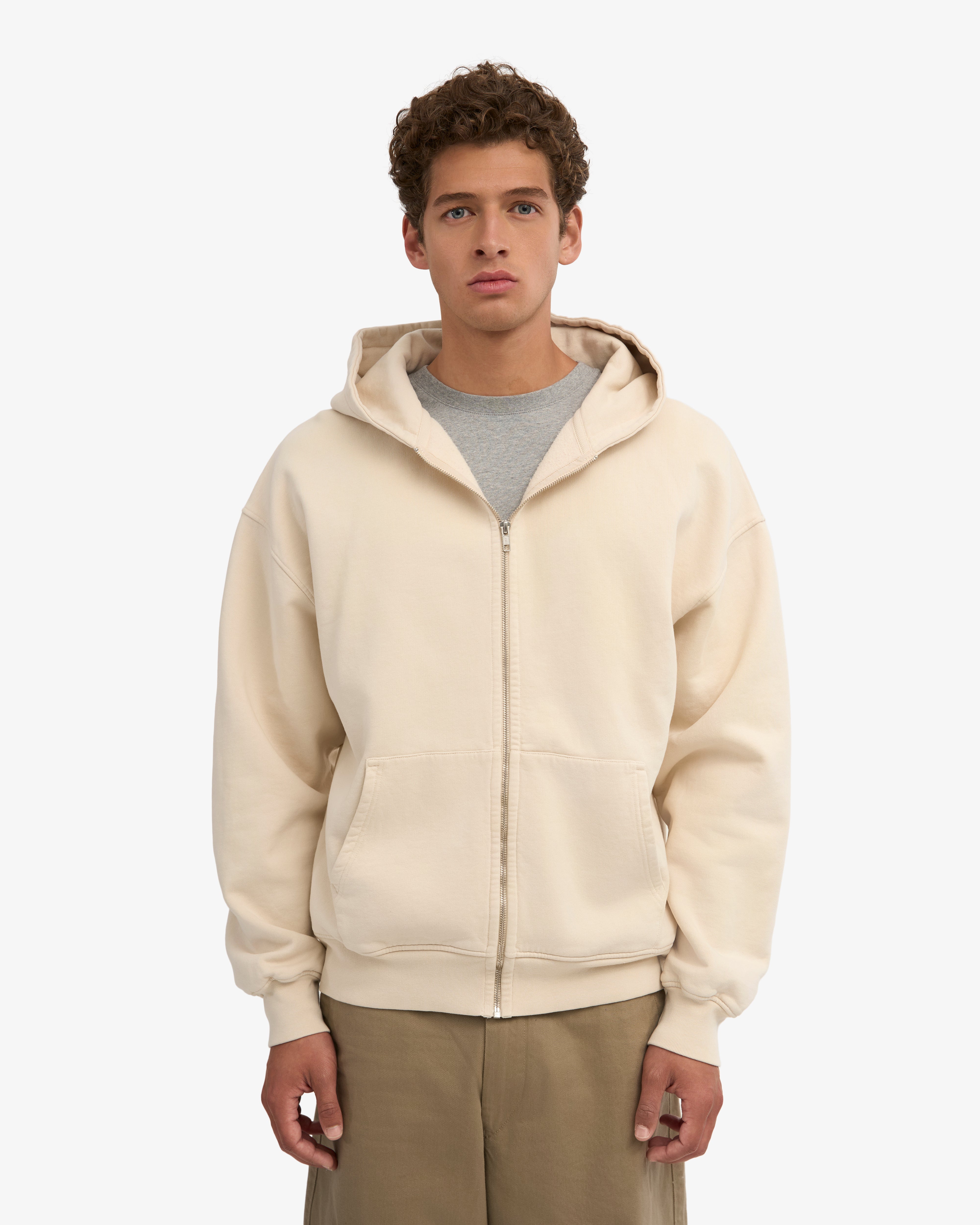 Organic Oversized Zip Hood - Ivory White