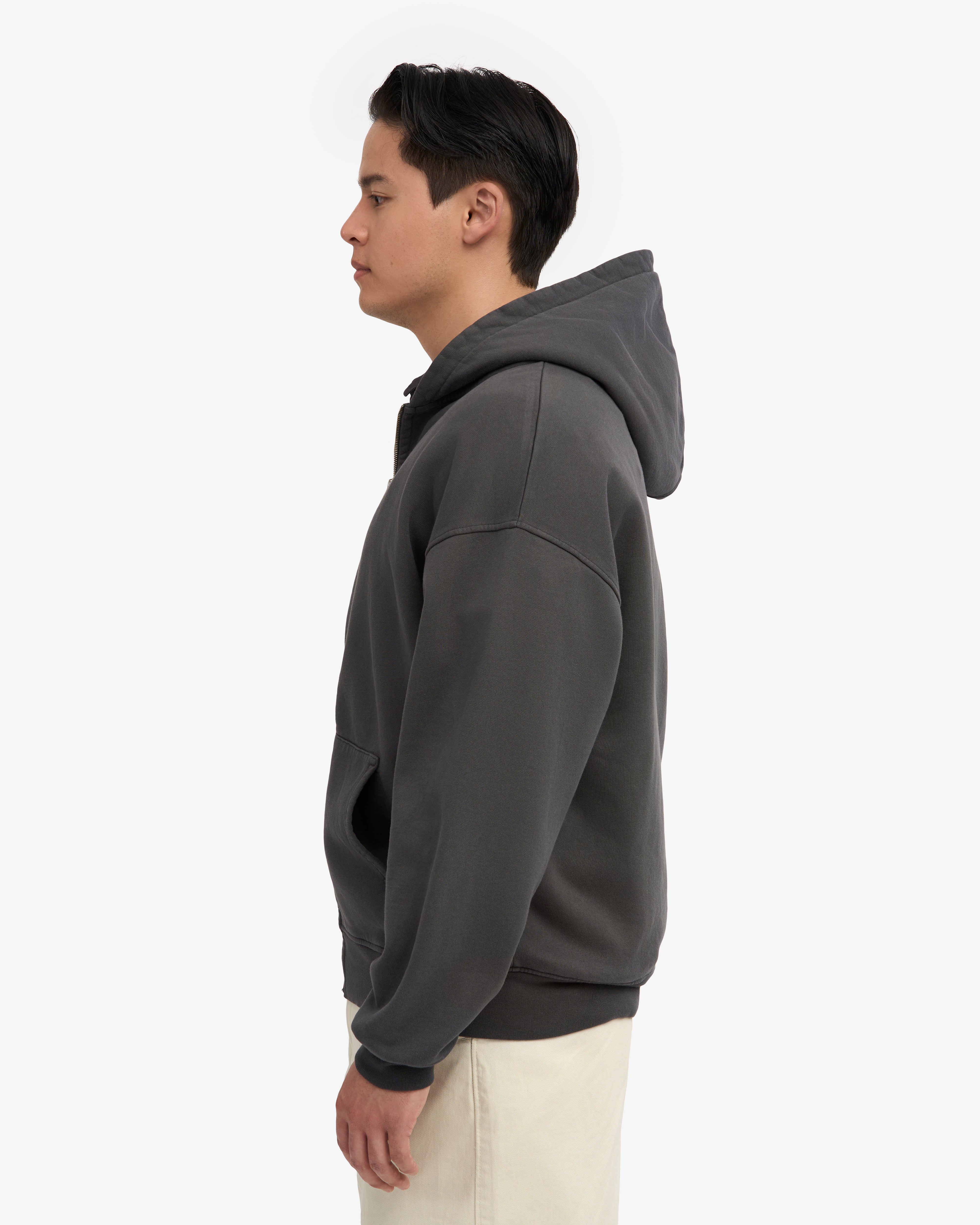 Organic Oversized Zip Hood - Lava Grey