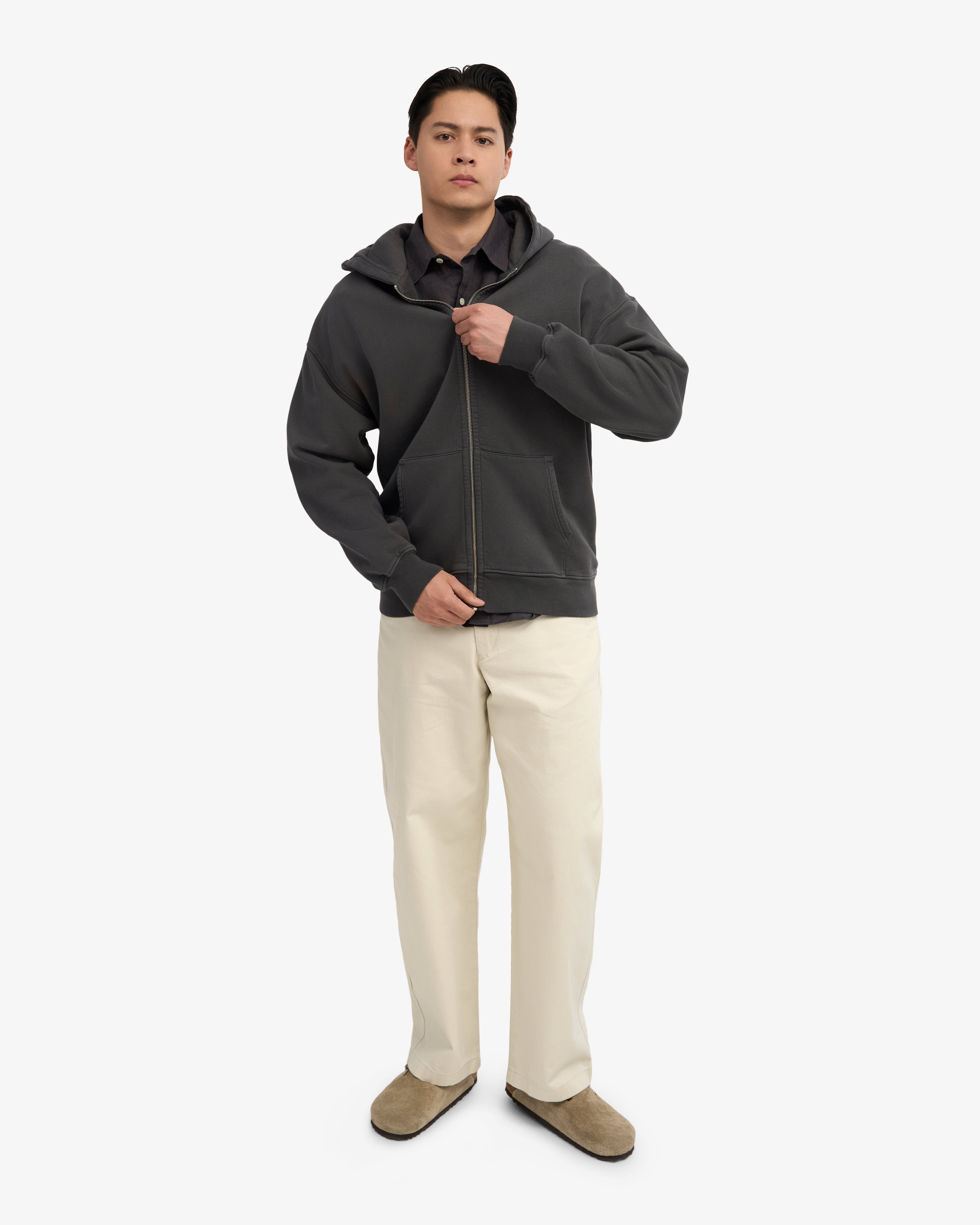 Organic Oversized Zip Hood - Lava Grey