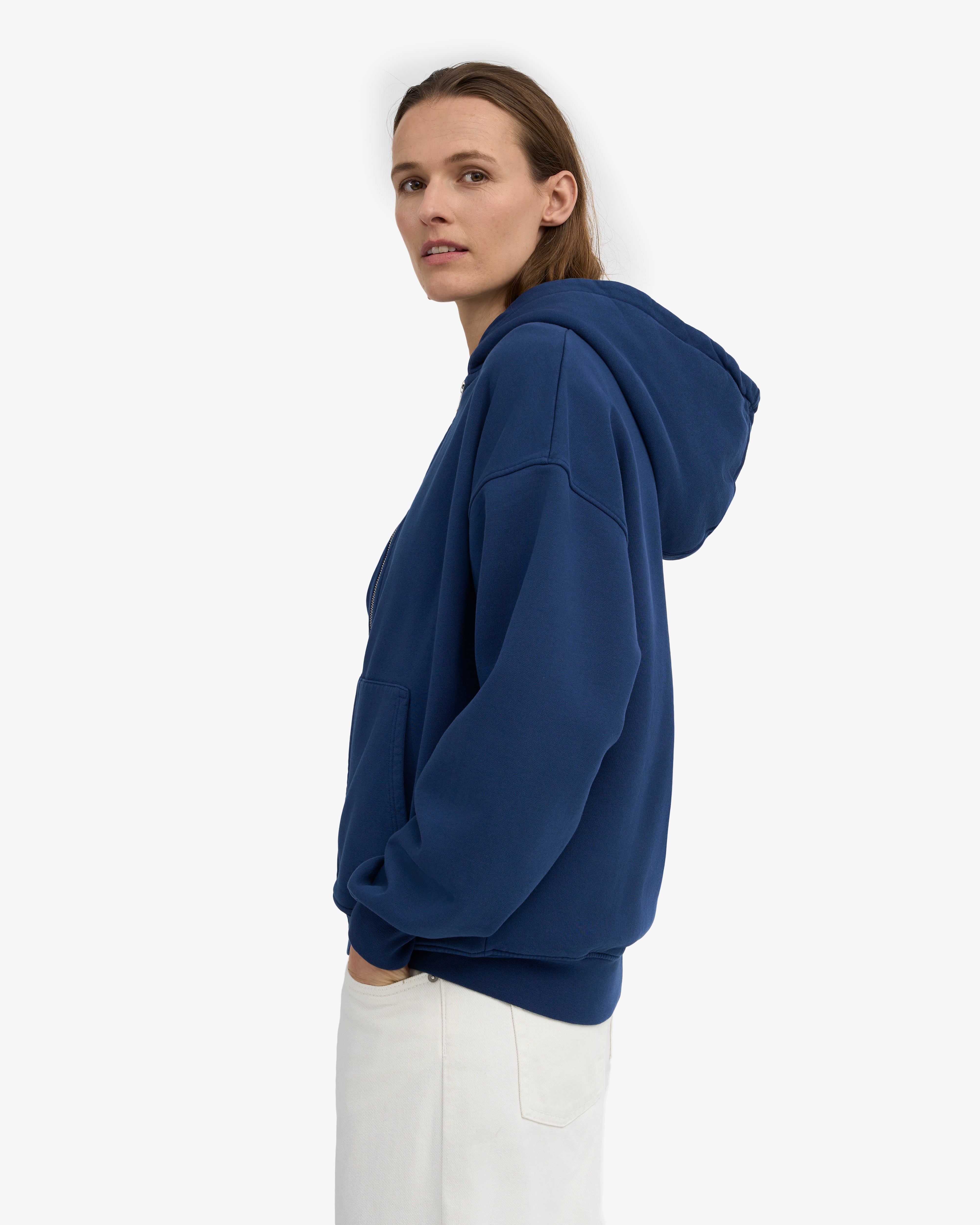 Organic Oversized Zip Hood - Marine Blue