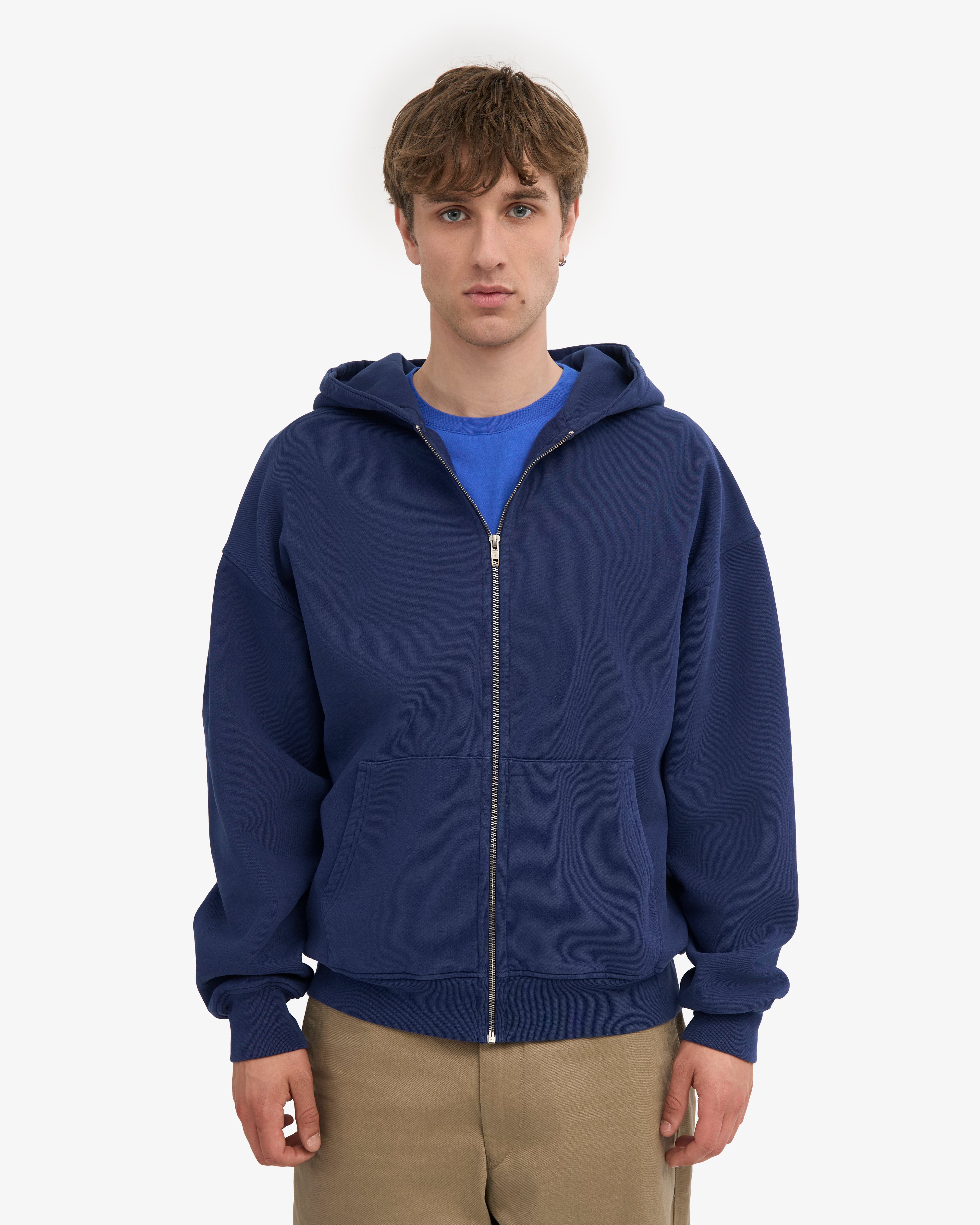 Organic Oversized Zip Hood - Marine Blue