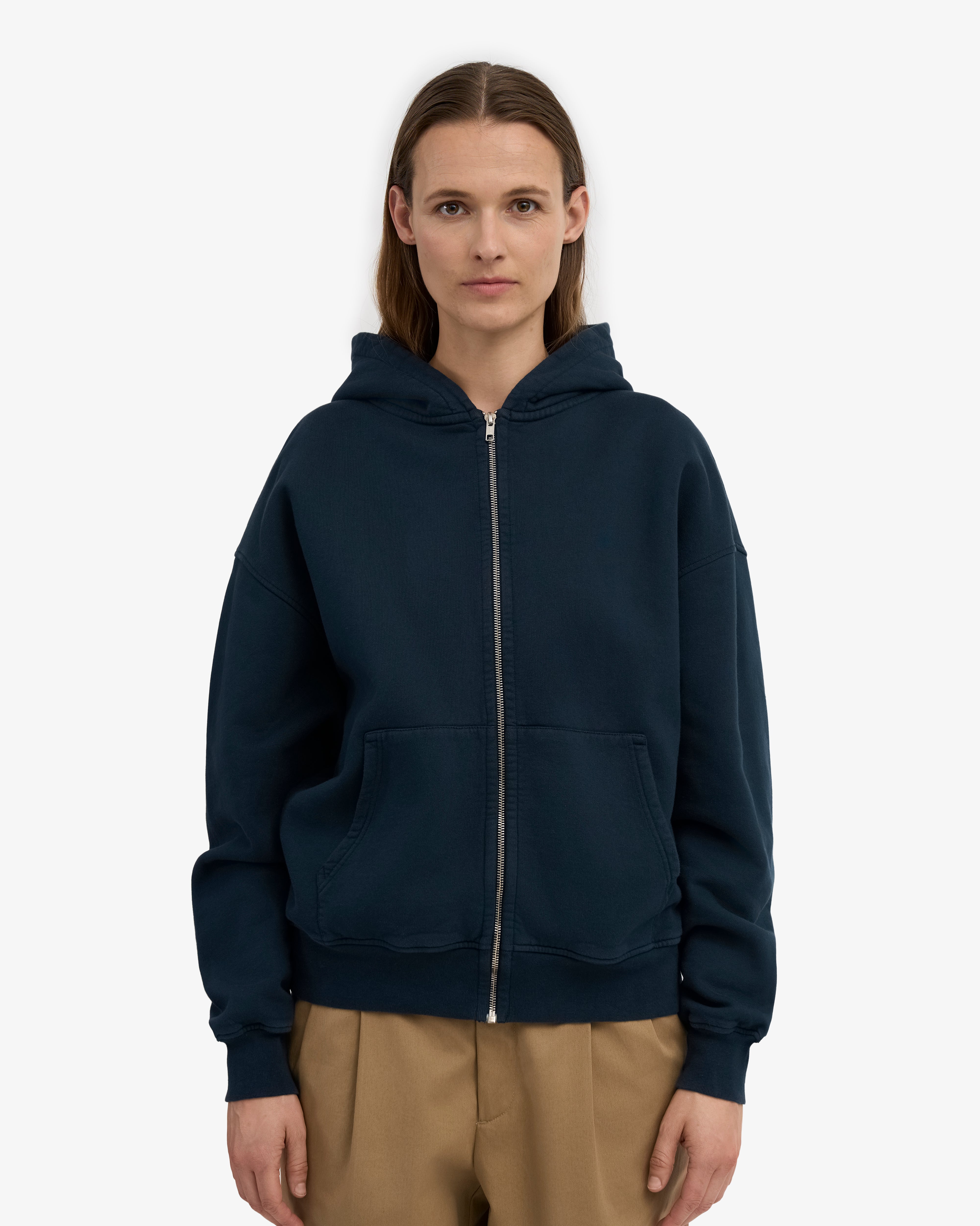Organic Oversized Zip Hood - Navy Blue