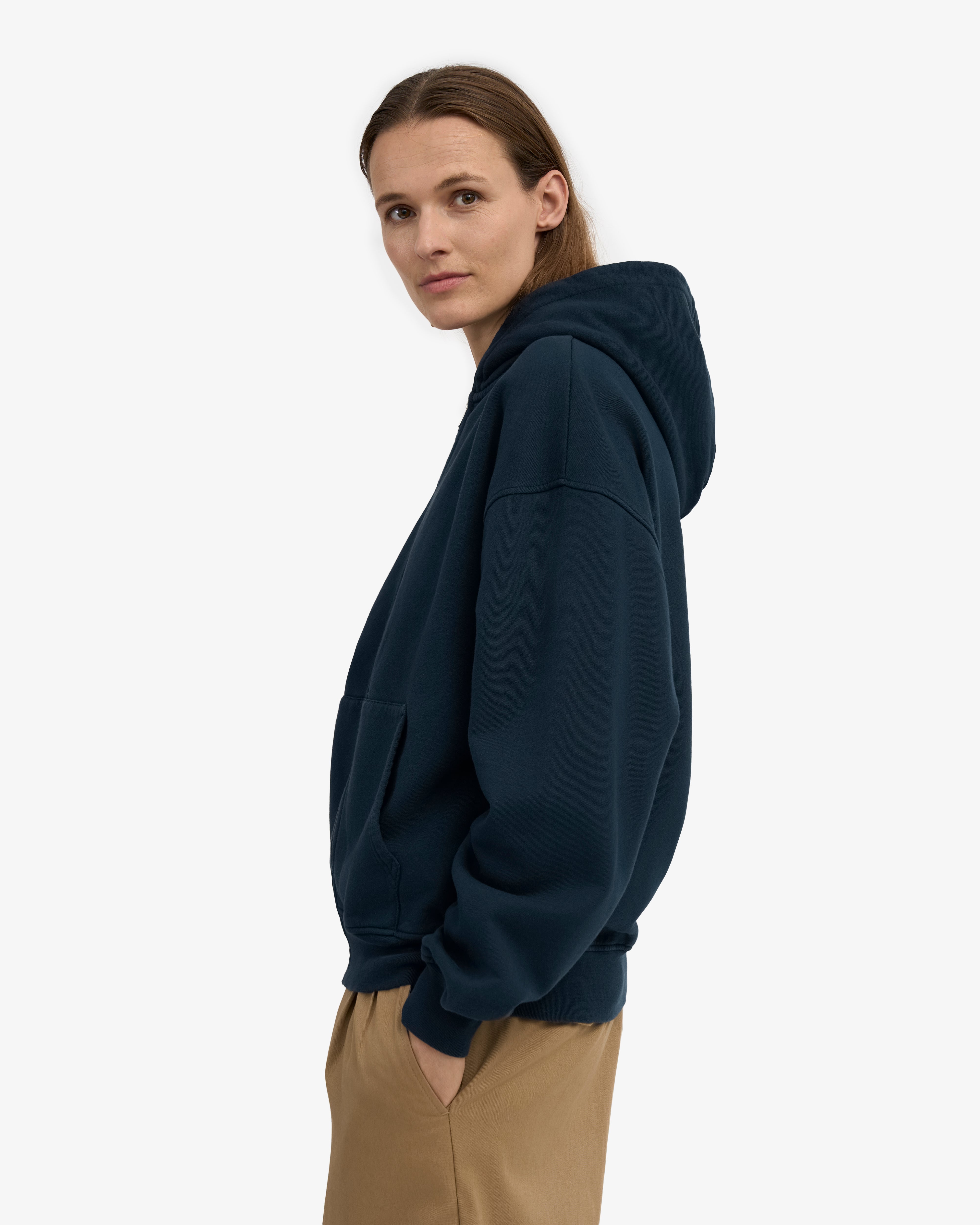 Organic Oversized Zip Hood - Navy Blue