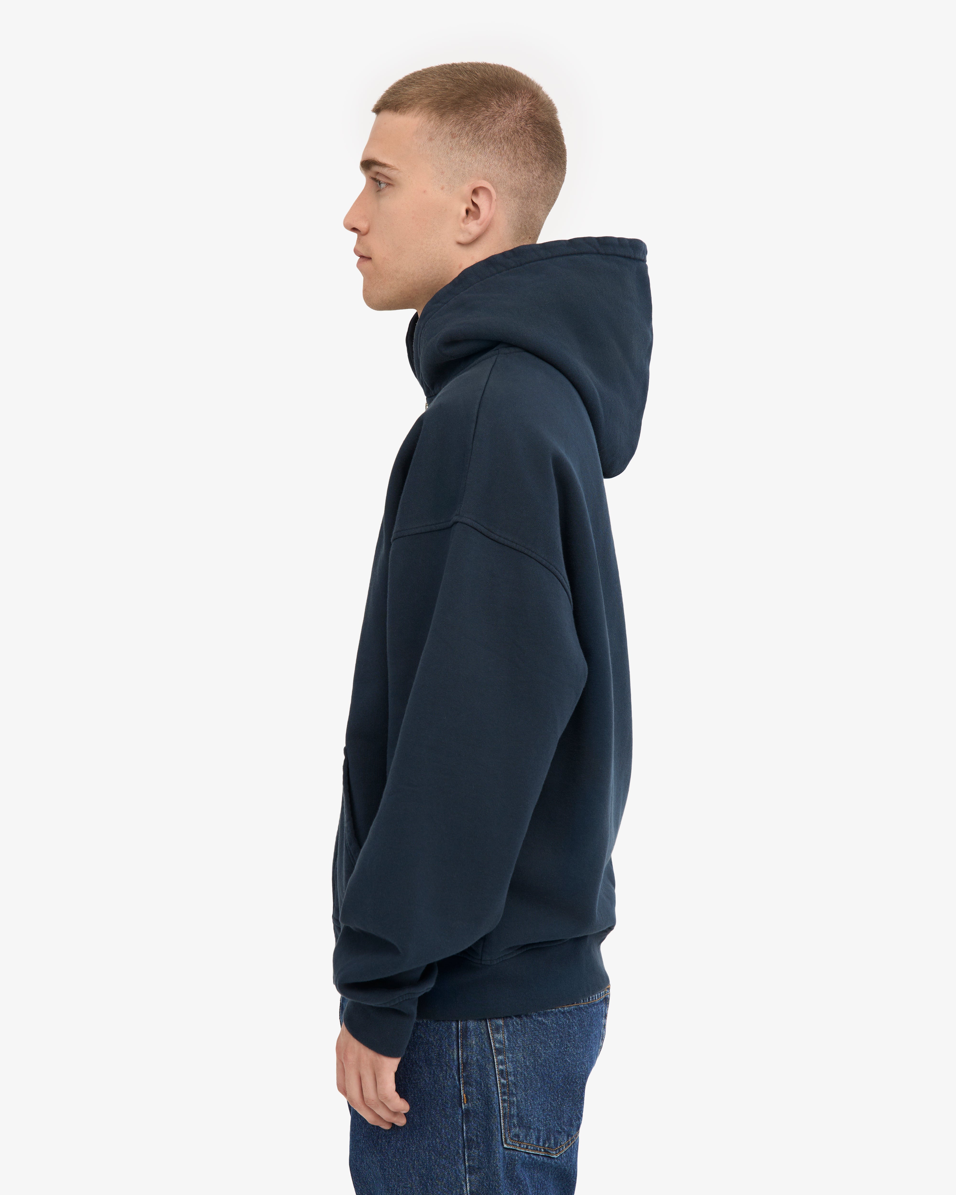 Organic Oversized Zip Hood - Navy Blue