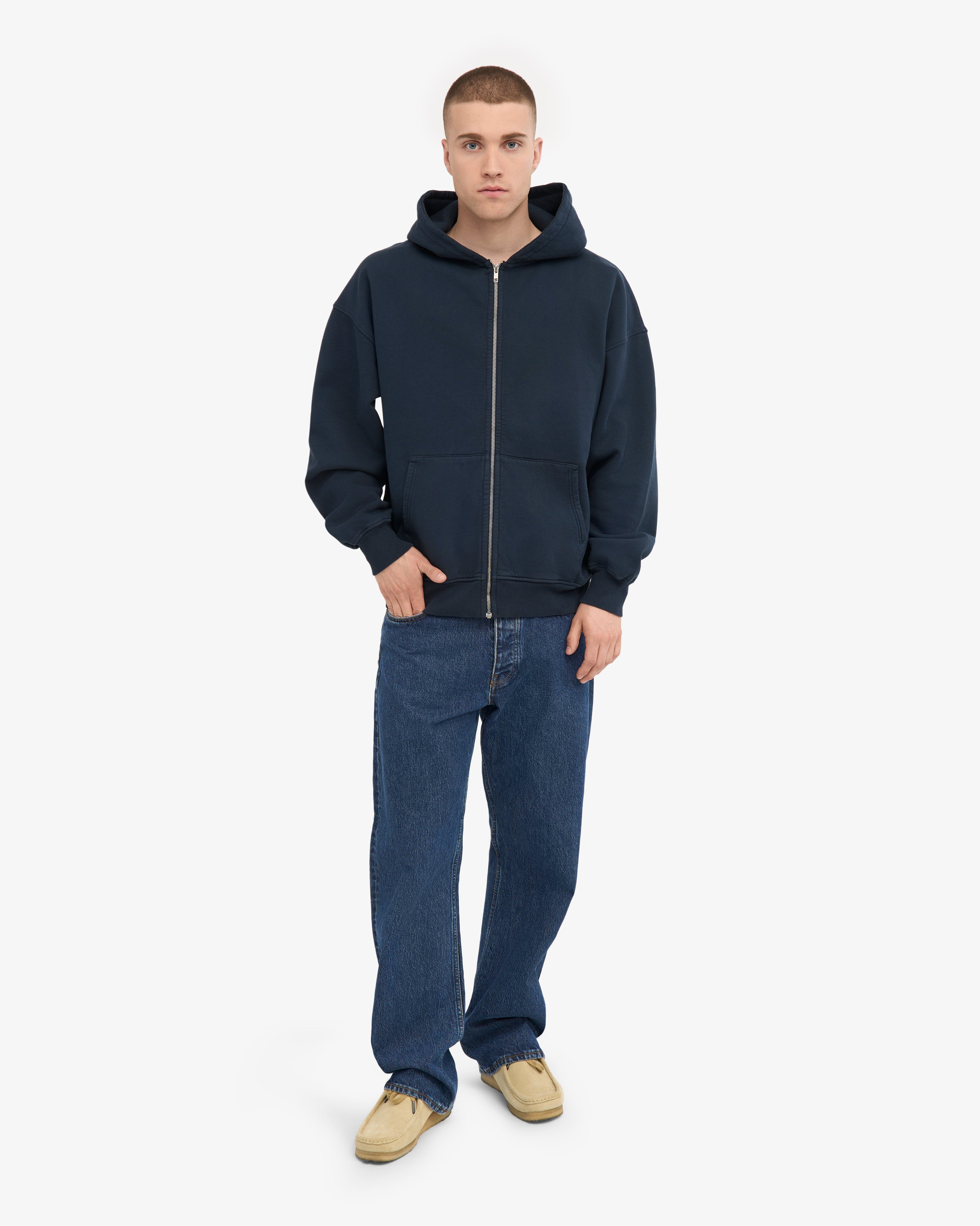 Organic Oversized Zip Hood - Navy Blue