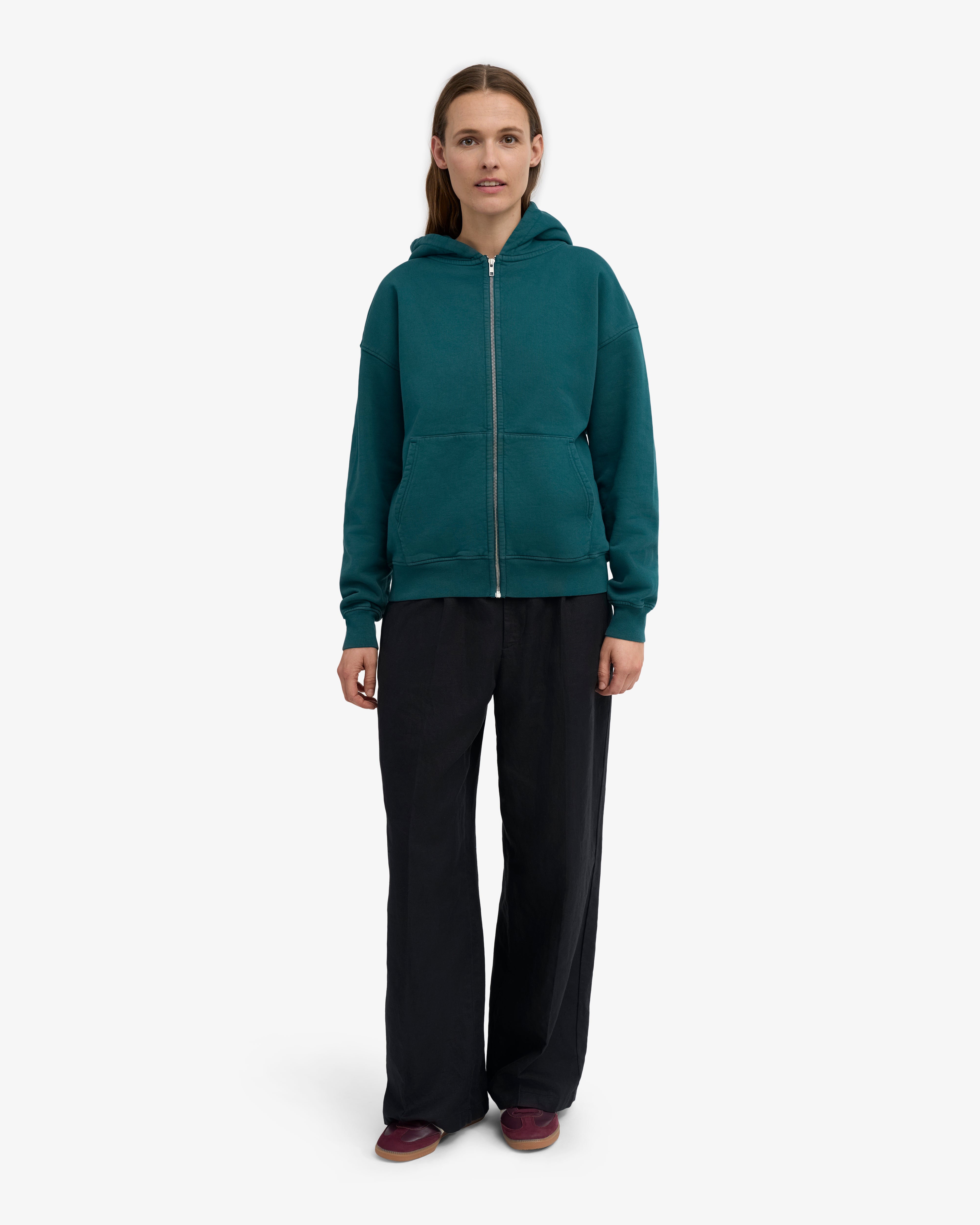 Organic Oversized Zip Hood - Ocean Green