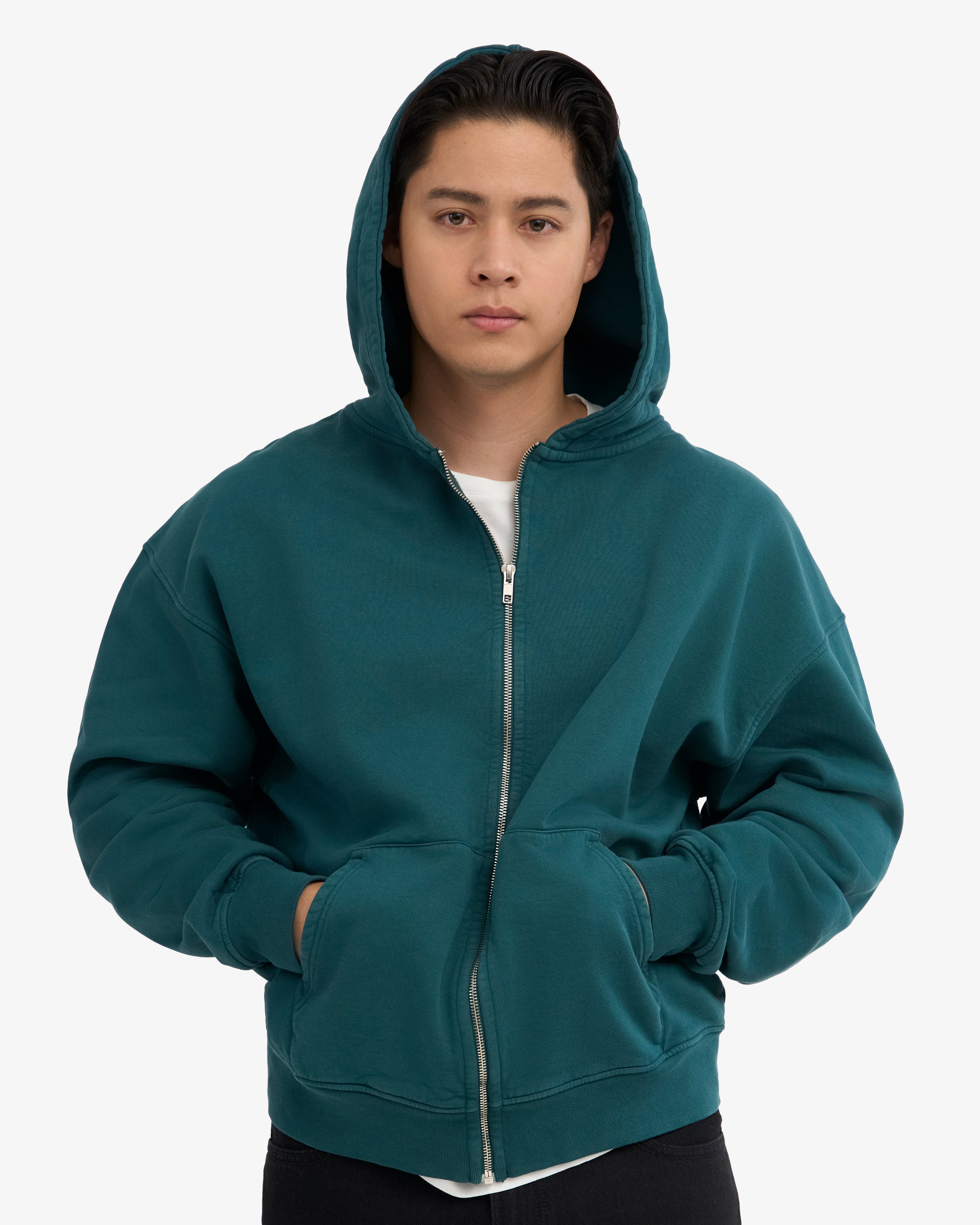 Organic Oversized Zip Hood - Ocean Green