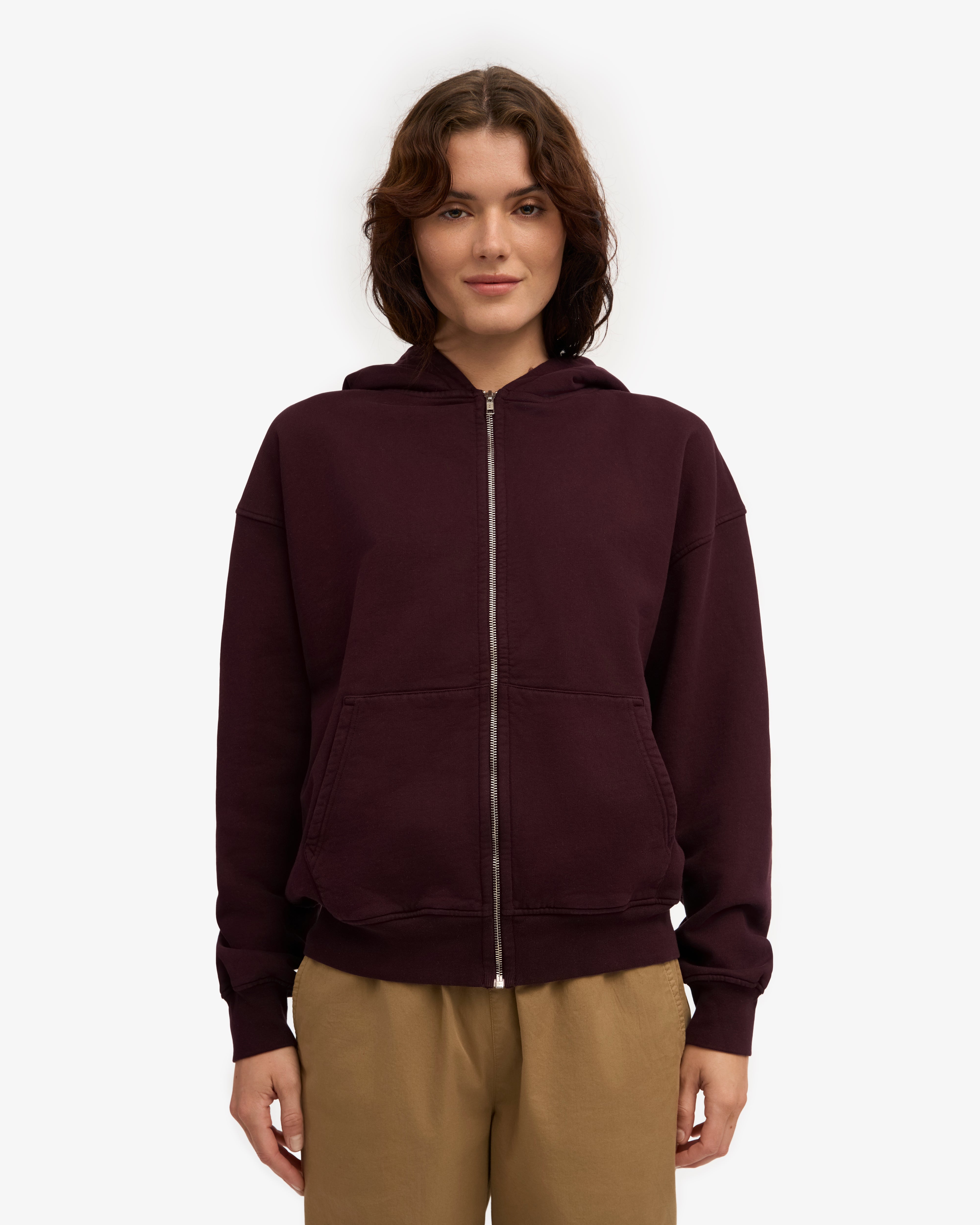 Organic Oversized Zip Hood - Oxblood Red