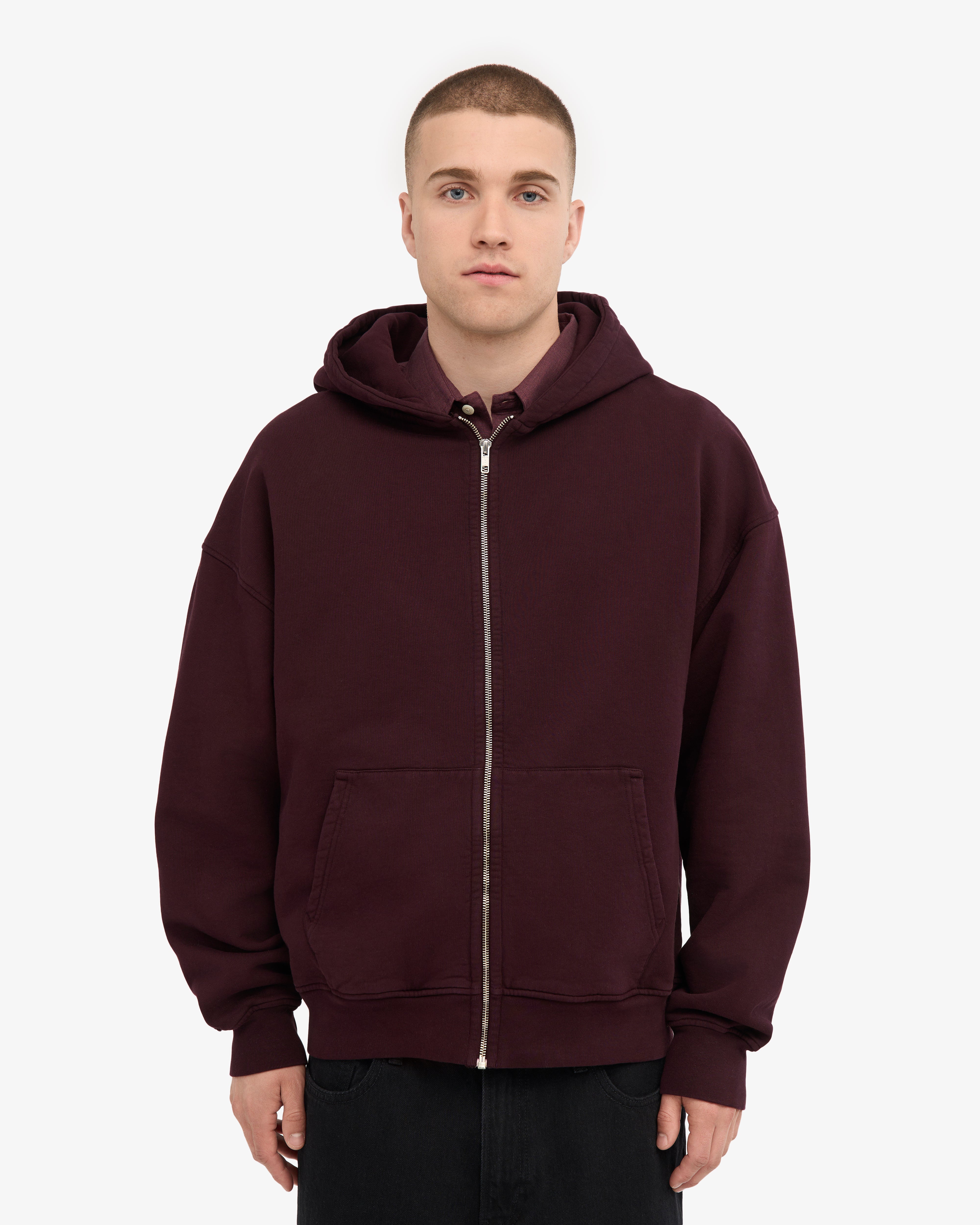 Organic Oversized Zip Hood - Oxblood Red