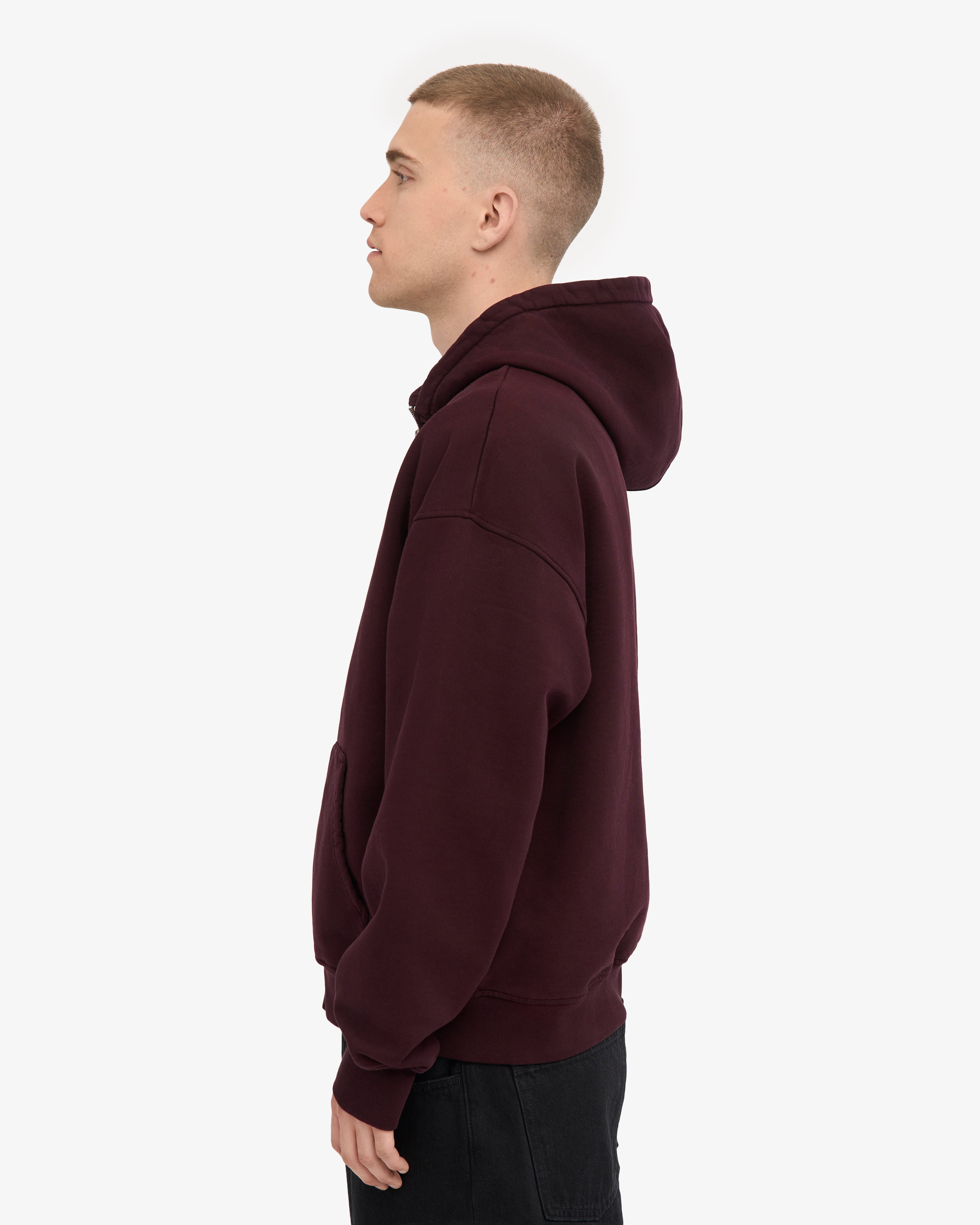 Organic Oversized Zip Hood - Oxblood Red