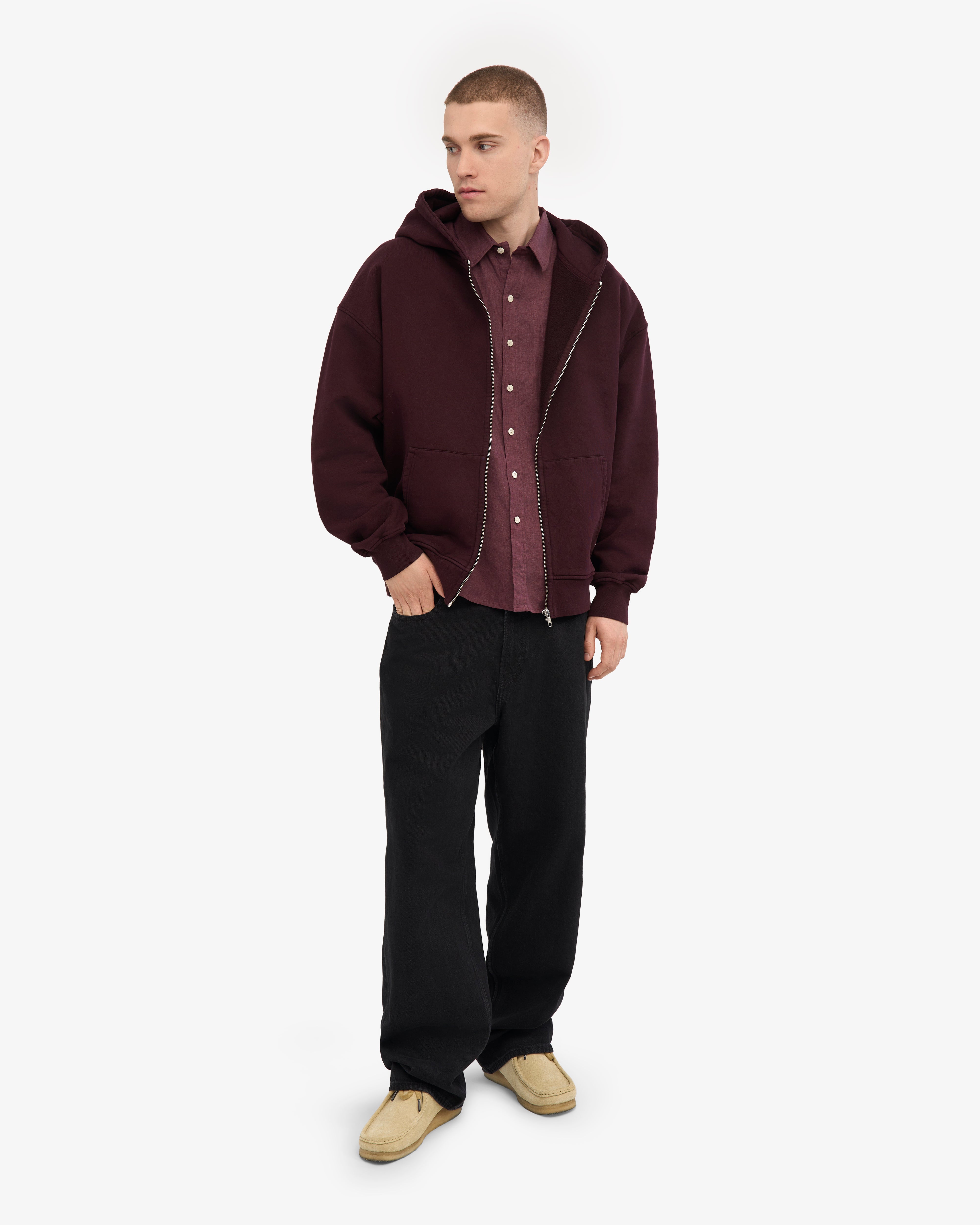 Organic Oversized Zip Hood - Oxblood Red